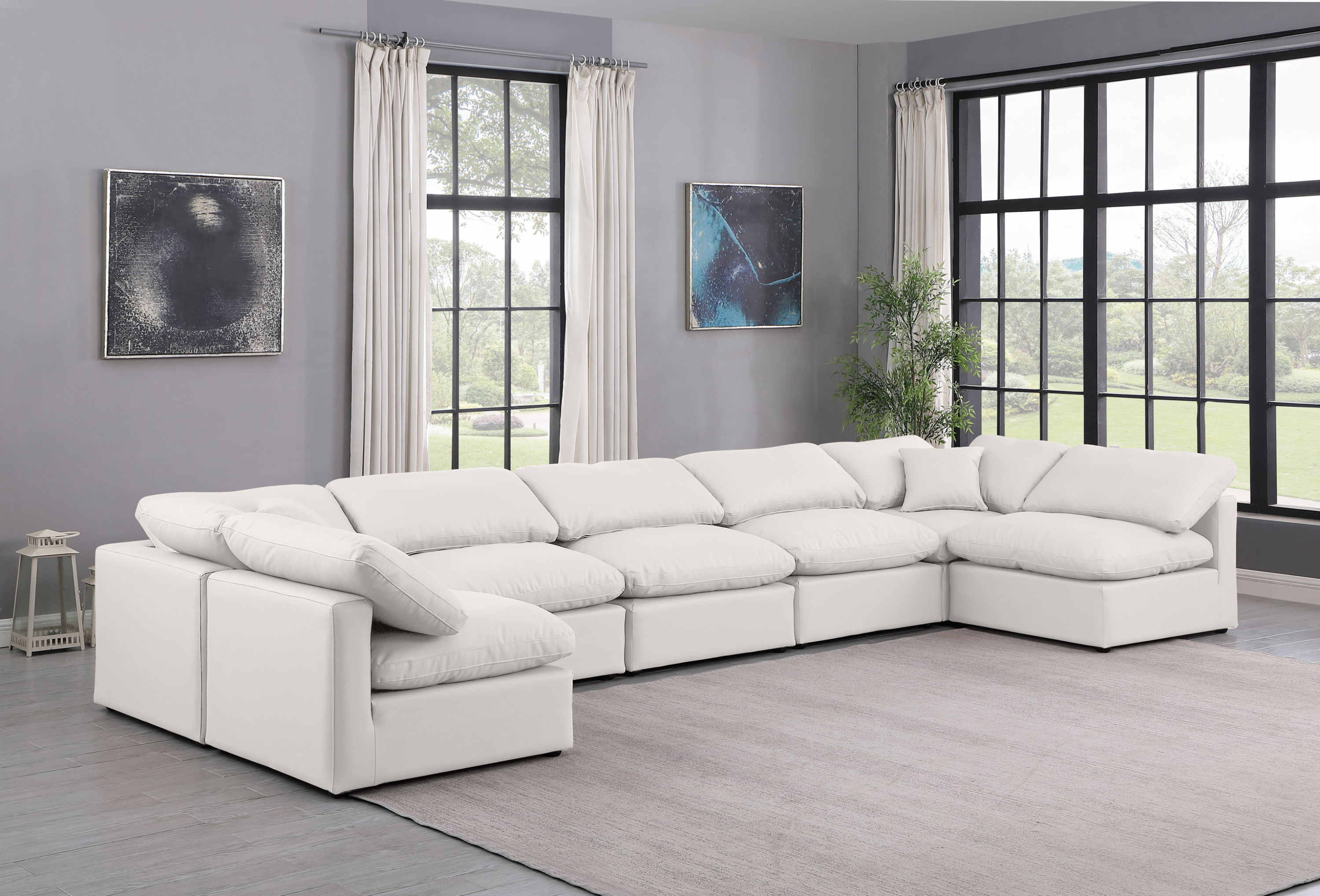 Indulge - Faux Leather 7 Piece Modular U-Shaped Sectional - Cream