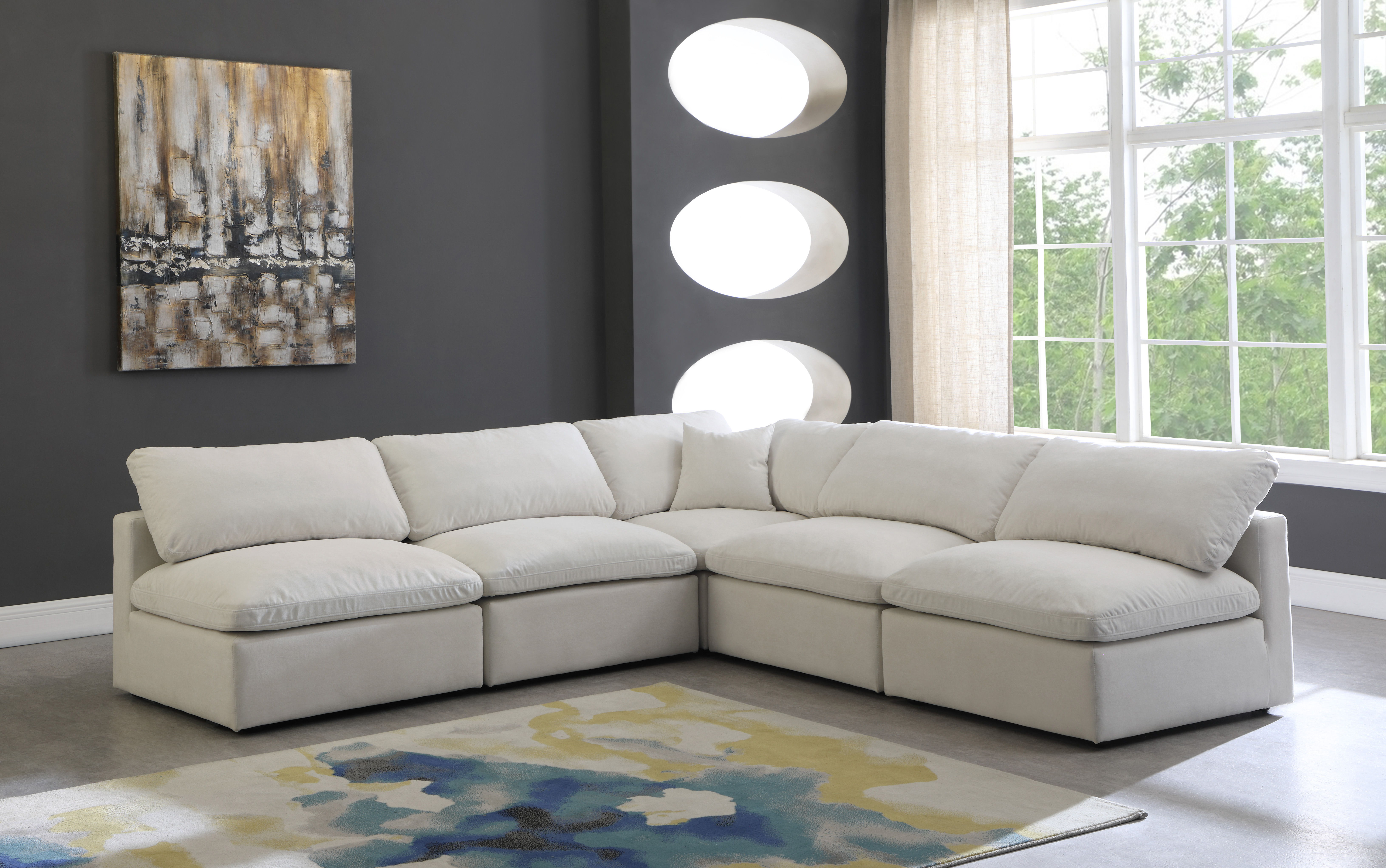 Plush - 5 Piece Modular Corner Armless Sectional - Cream