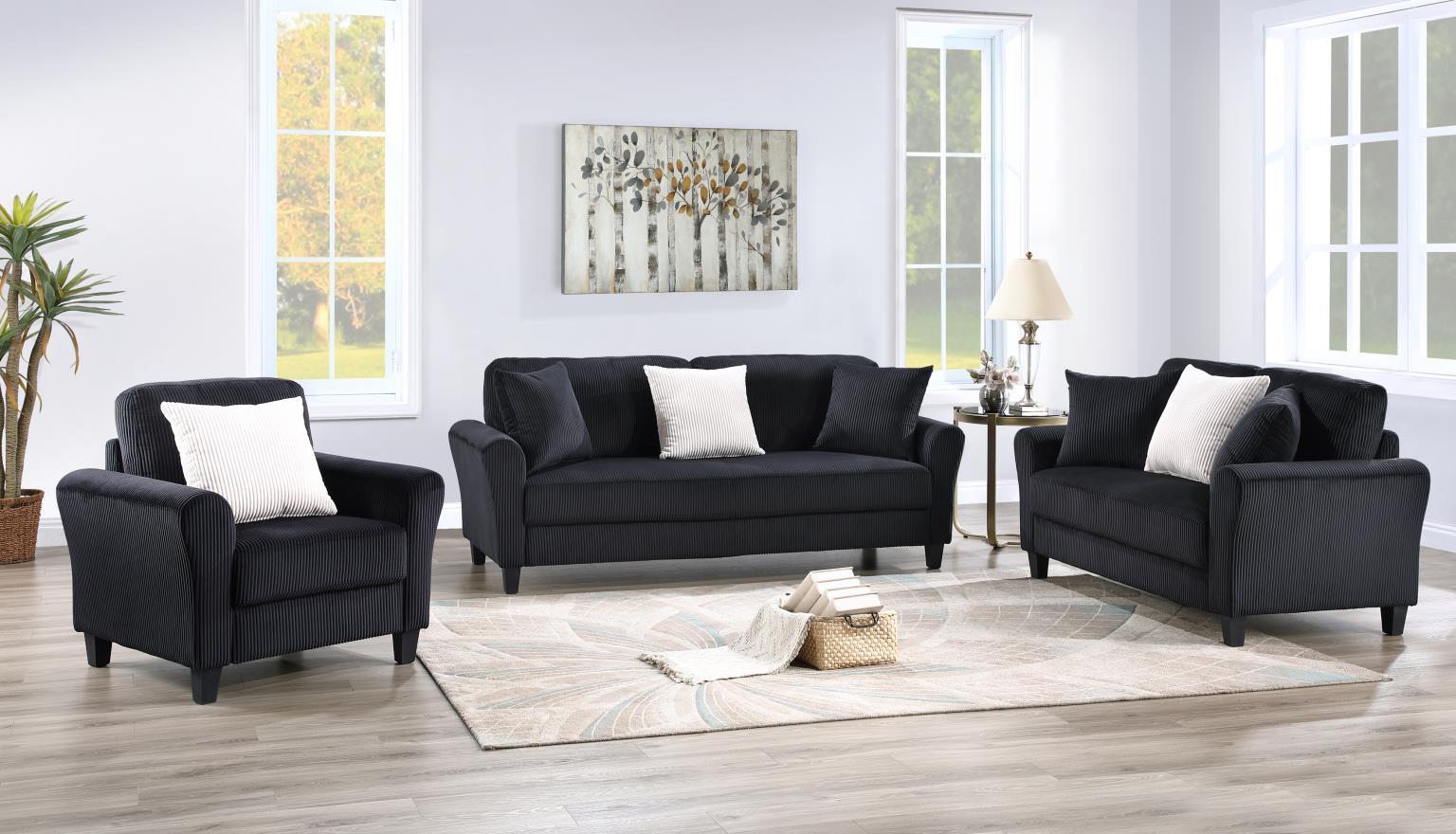 U442 - 2 Piece Living Room Set (Sofa & Loveseat) - Black