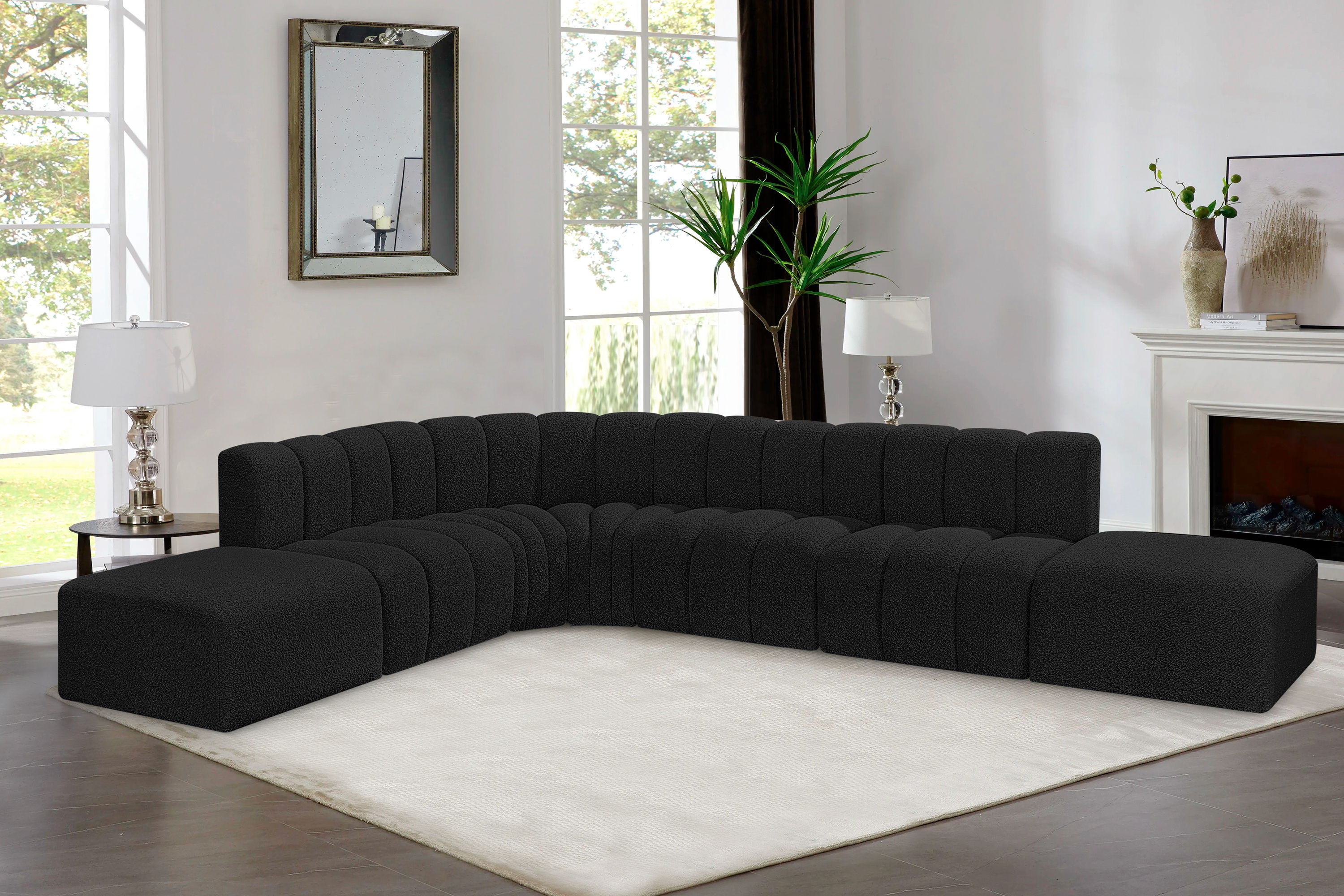 Arc - Boucle Fabric 7 Piece Corner Modular Sofa - Black