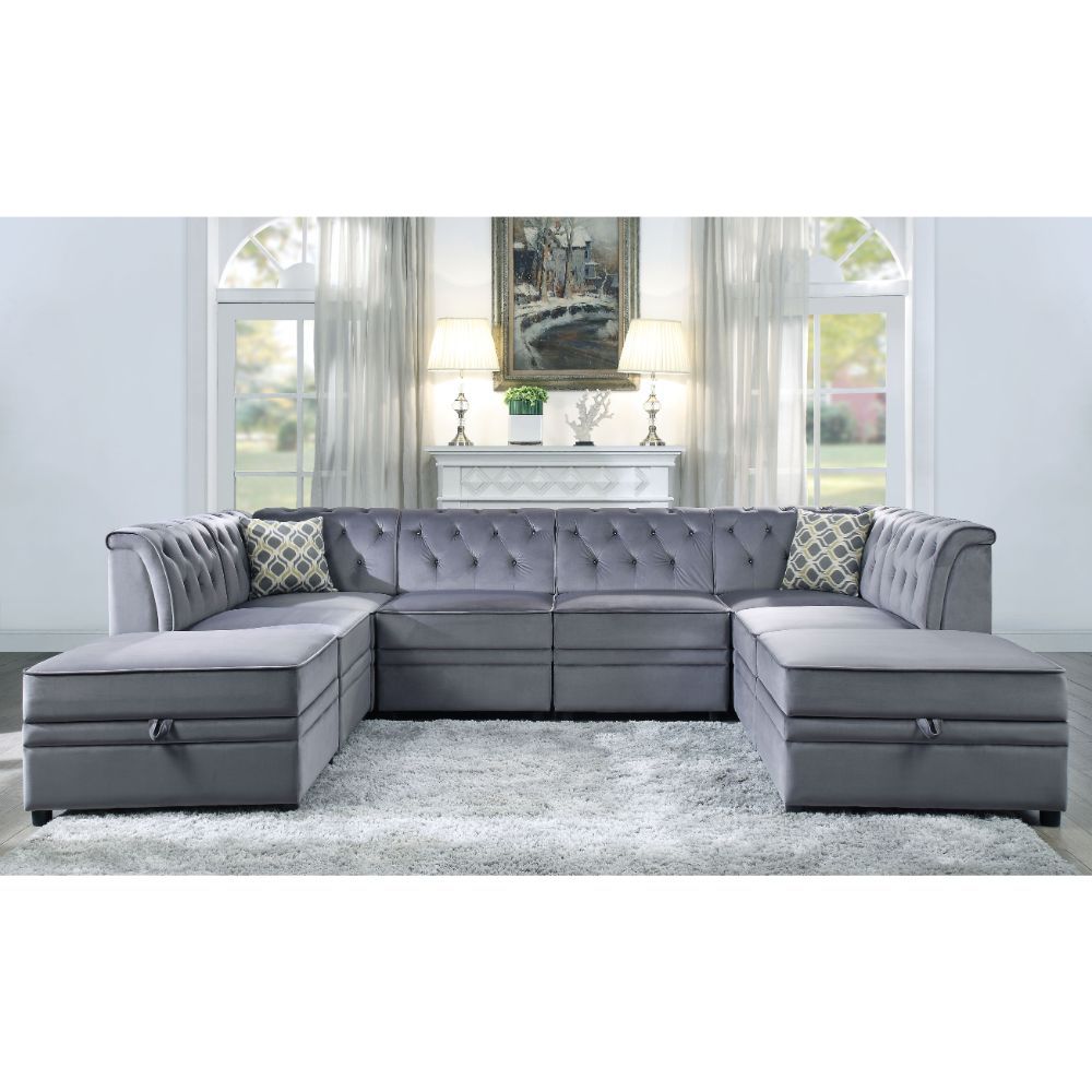 Bois II - Modular Armless Chair - Gray Velvet, gray