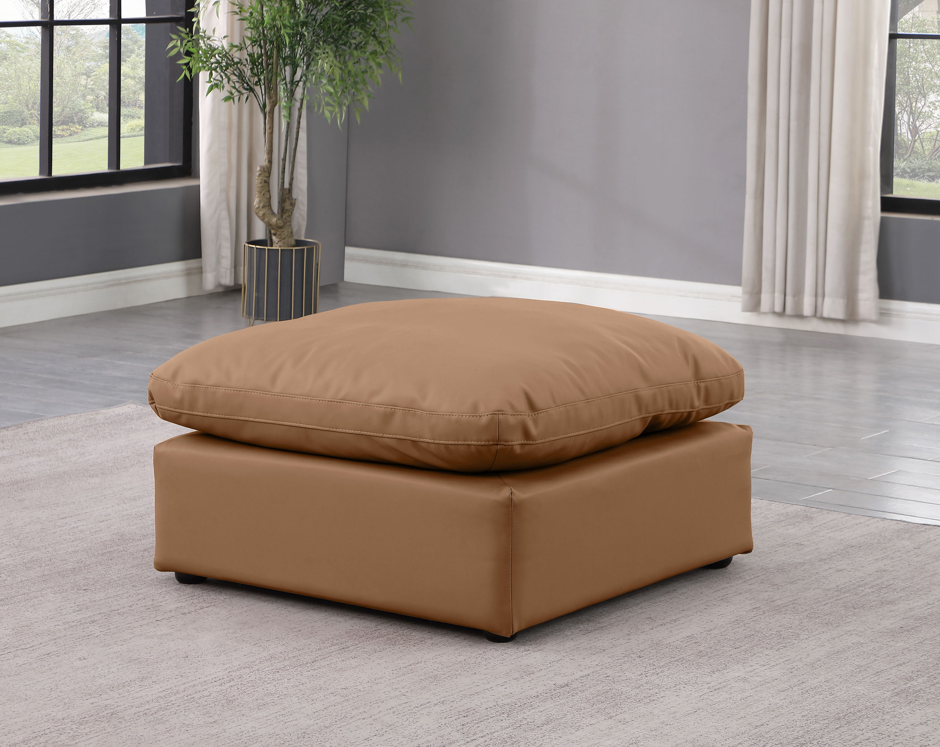 Indulge - Faux Leather Ottoman - Cognac