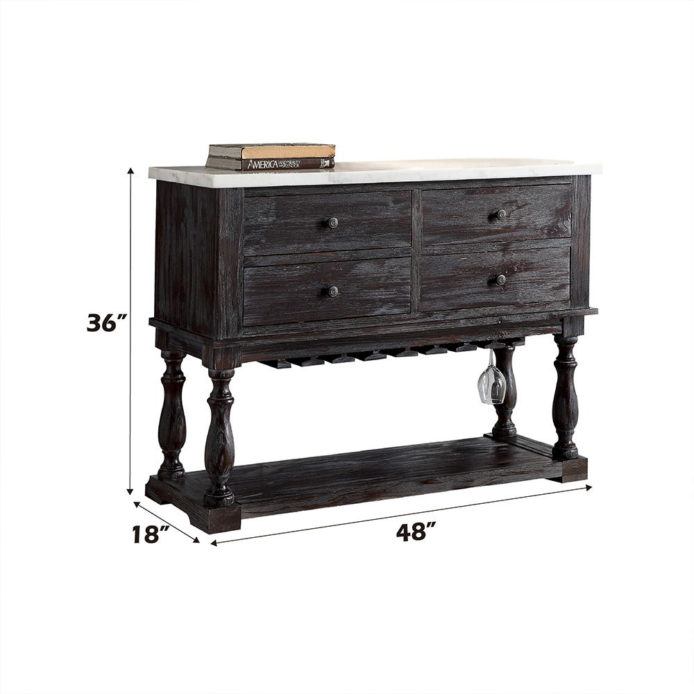 Gerardo - Server - White Marble Top & Weathered Espresso, white, view 4