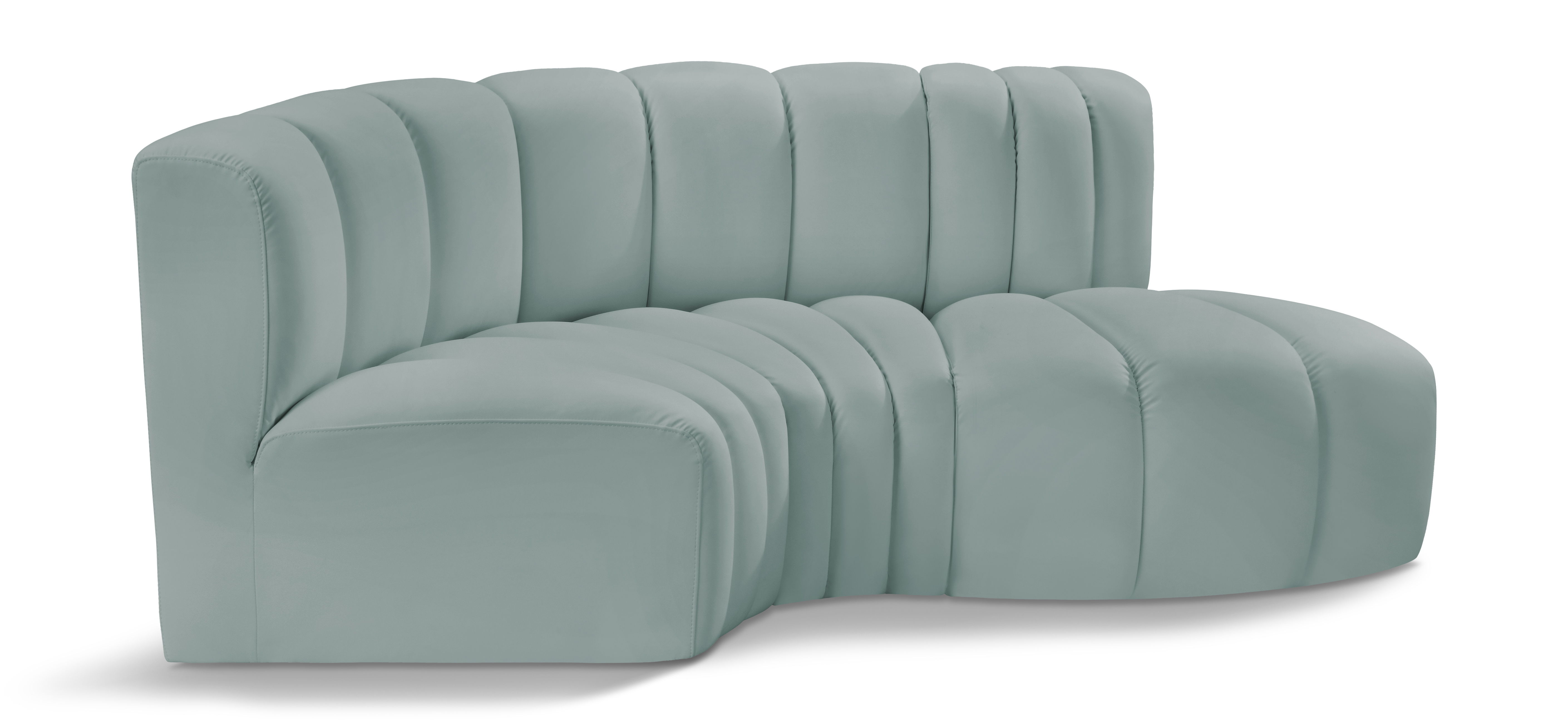 Arc - Faux Leather 3 Piece Modular L-Shaped Sofa - Mint Green