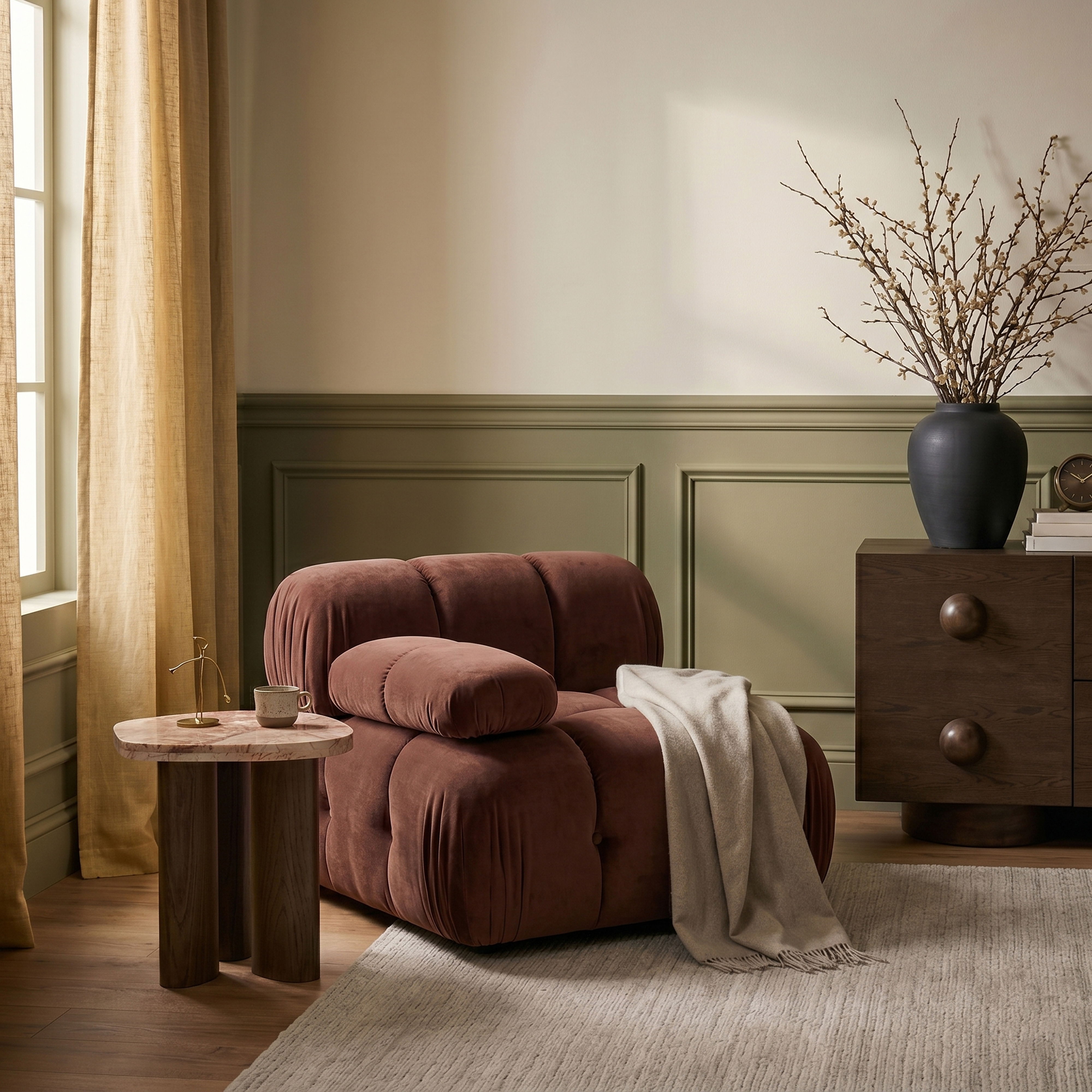 Orin - Velvet Performance Fabric Upholstered Modular Chair - Rose