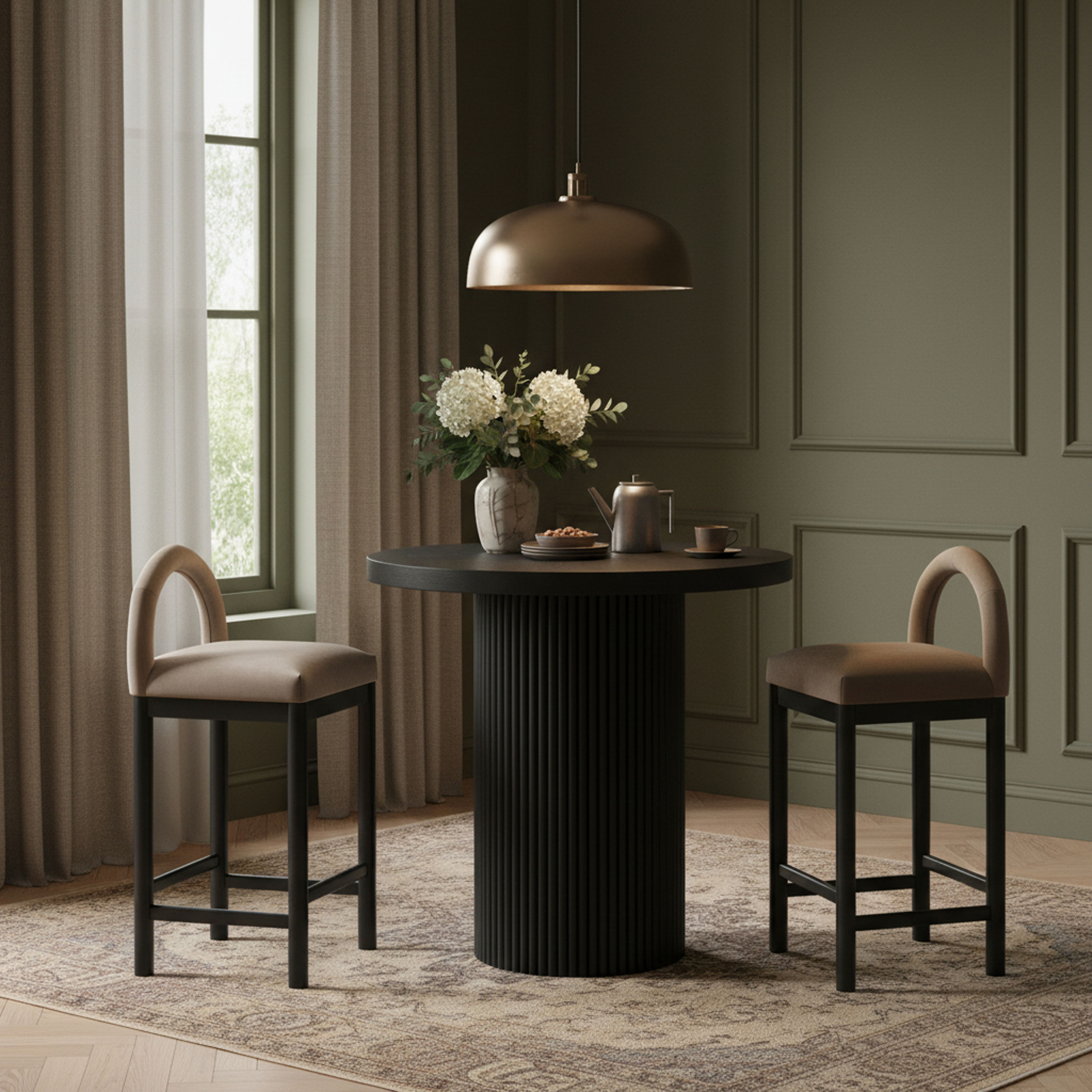 Belinda - Oak Veneer And Solid Wood Round Counter Height Table - Black