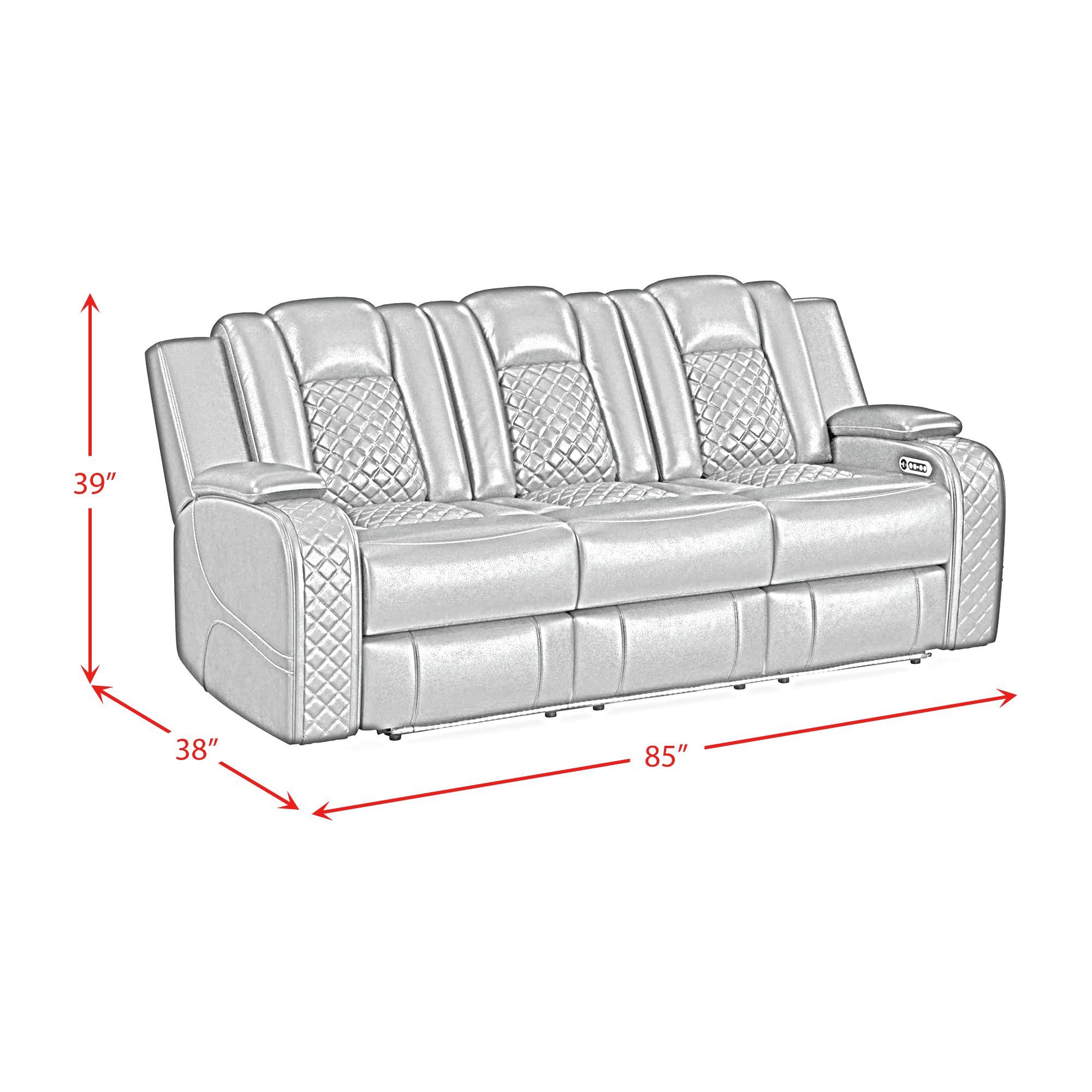 Carlo - Power Motion Sofa With Power Headrest, Dropdown Table, Power Strip, LED And Reading Light - Pebble Oyster