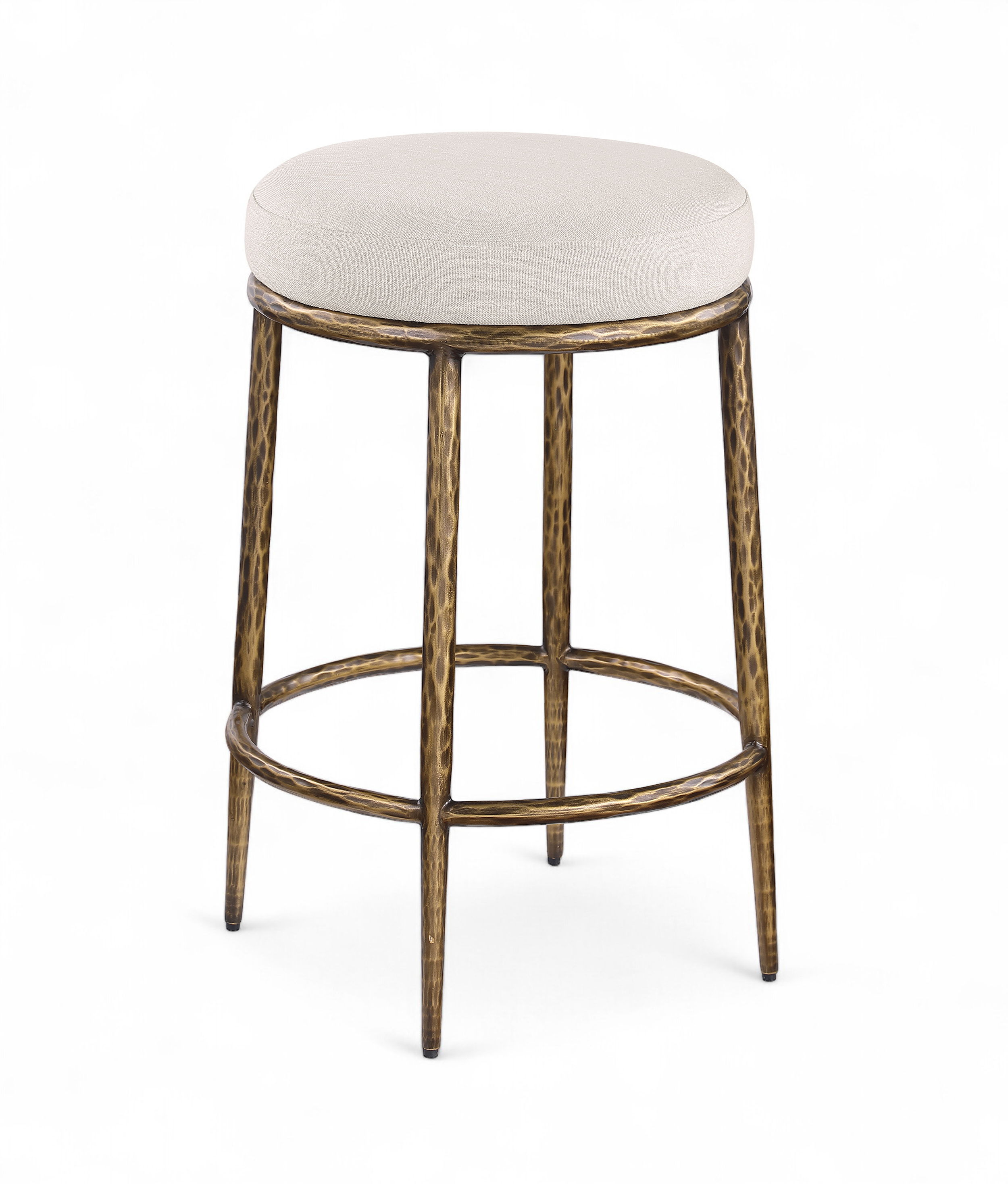 Ferro - Linen Textured Performance Fabric Upholstered Backless Counter Stool - Beige / Brushed Gold
