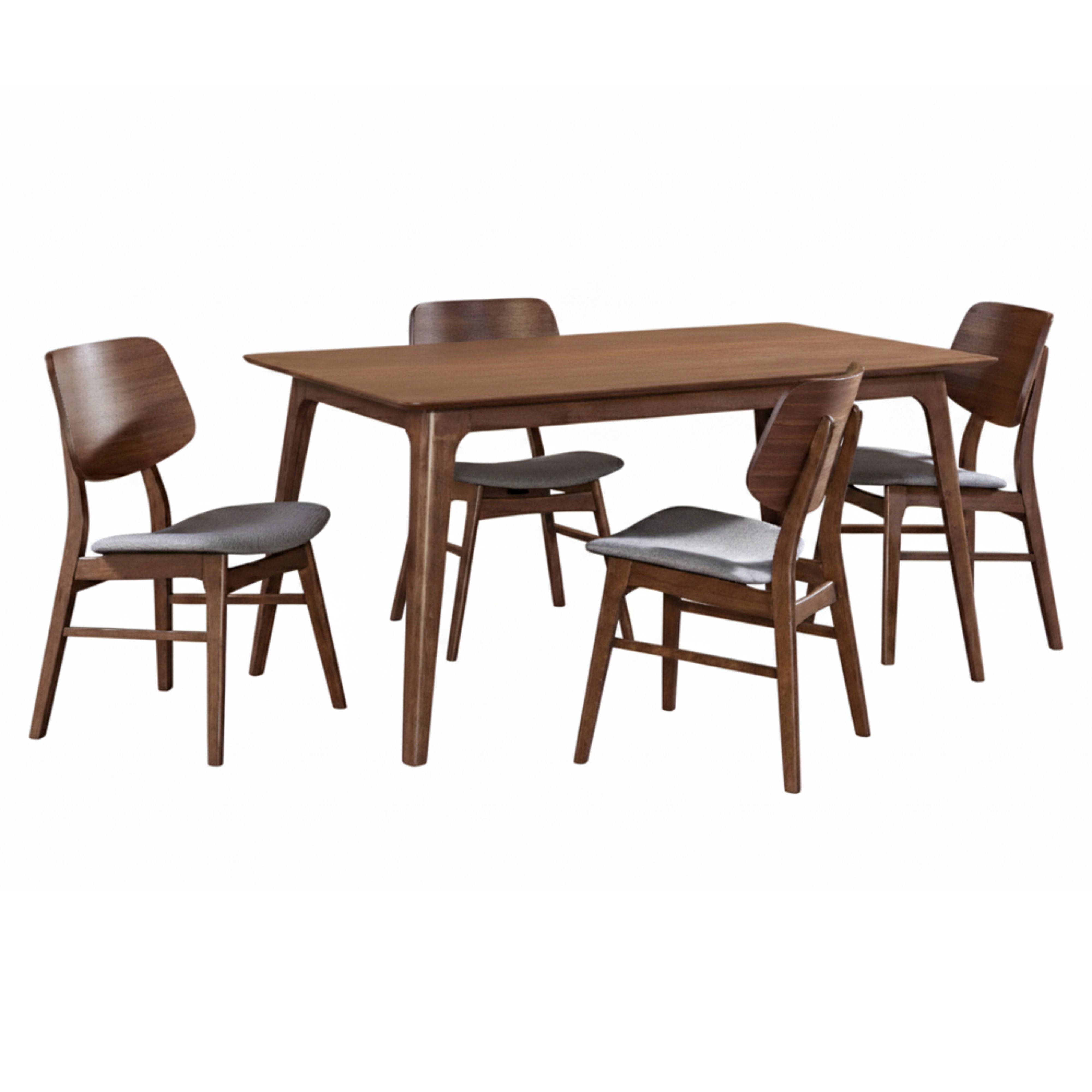 Oscar - 60" Dining Walnut Table With 4 Gray Cushion Chairs - Brown