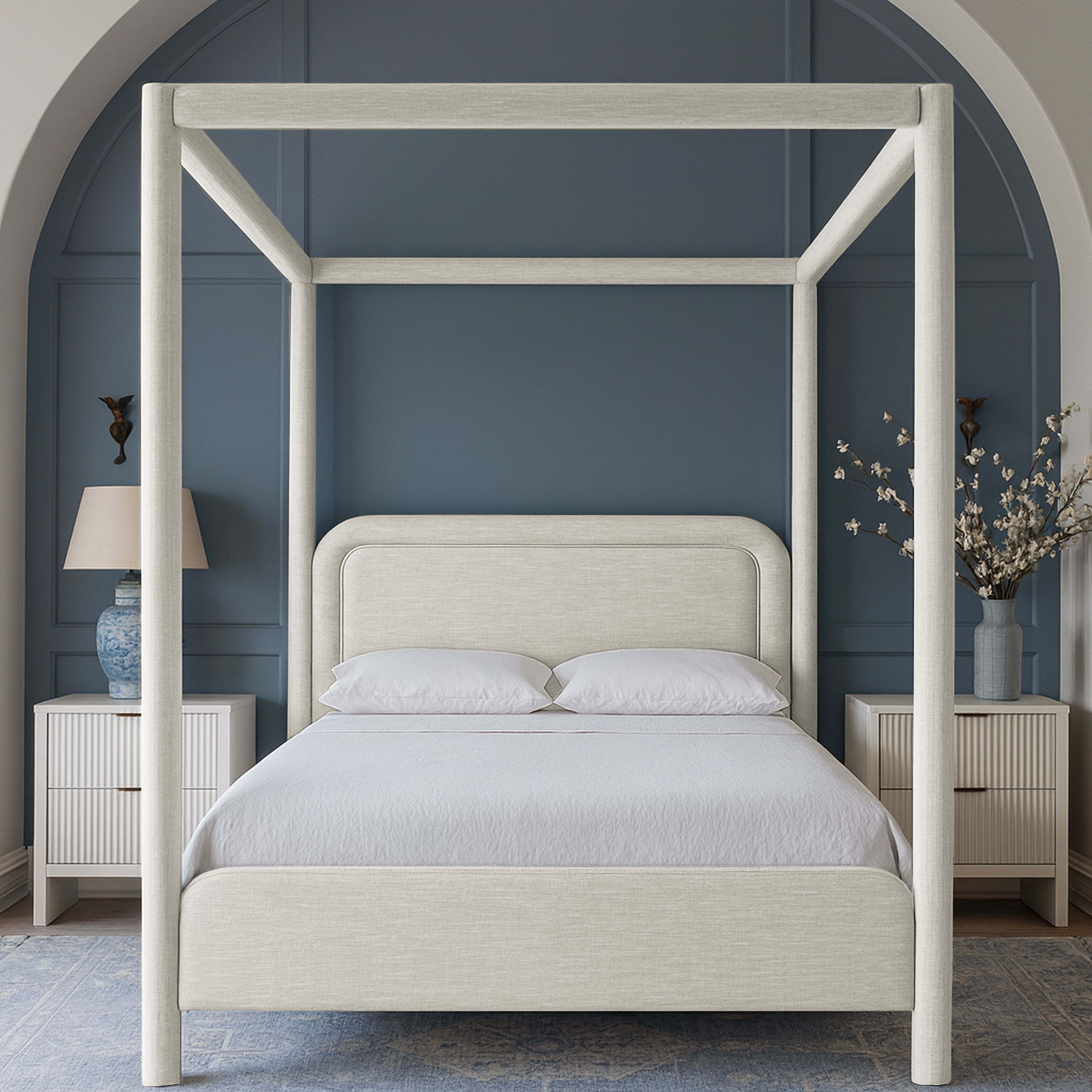 Salina - Linen Textured Fabric Upholstered Full Bed - Cream