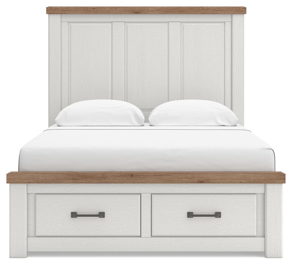 Savonport - Queen Panel Storage Bed With Storage Footboard And 2 Under Bed Storage Units - White / Brown