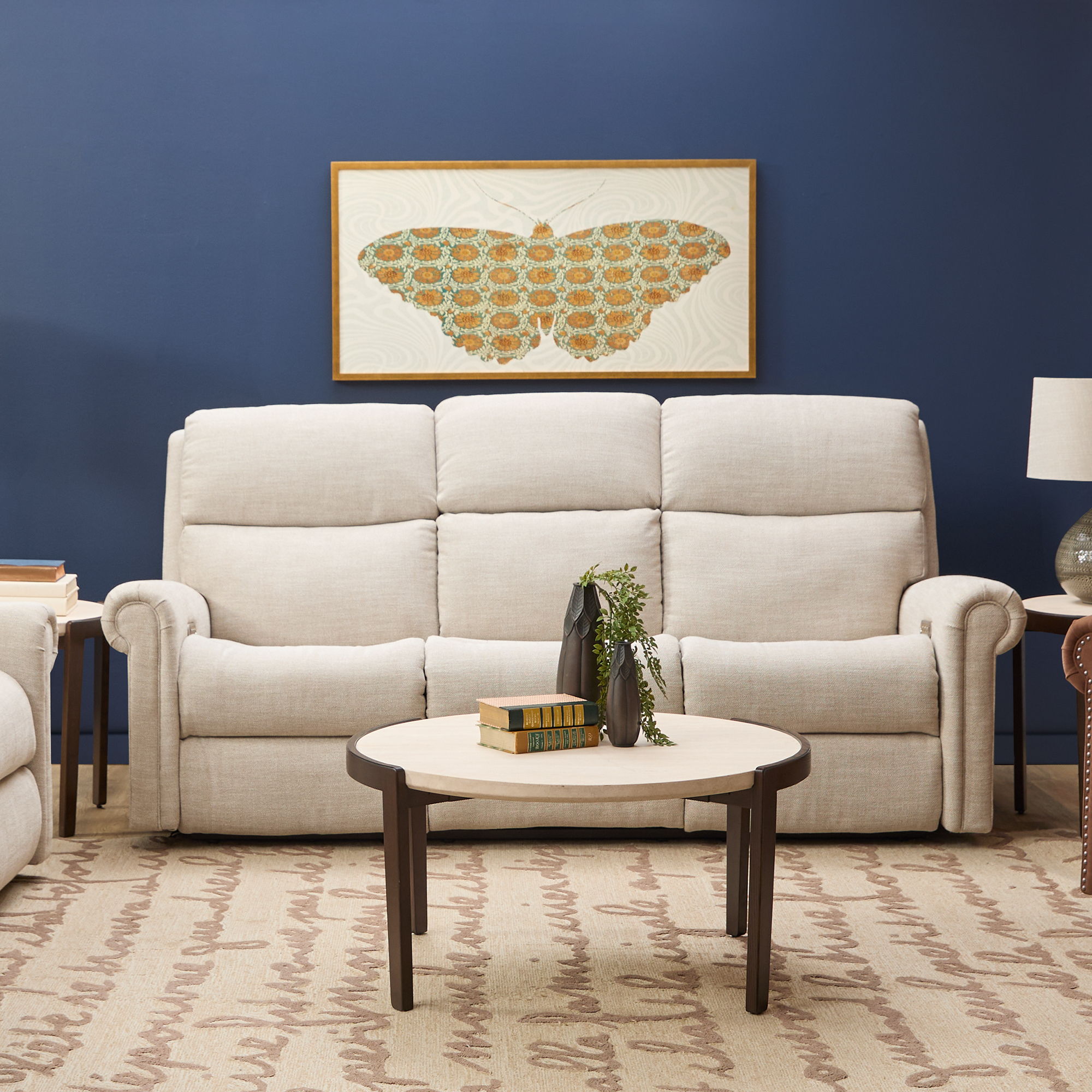 Bernard - Power Reclining Fabric Sofa With Console, Power Headrest, & Lumbar, white