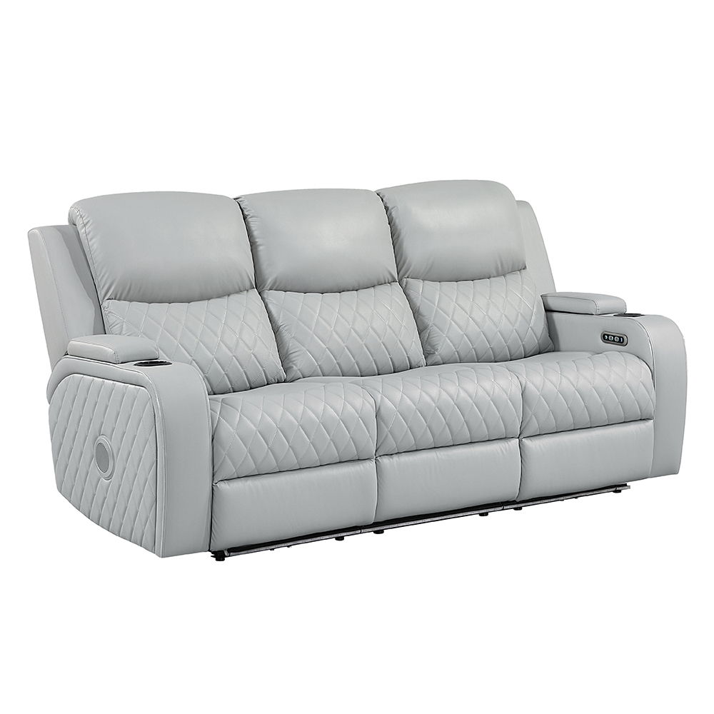 Elonzo - Power Motion Sofa With LED, Power Headrest & Speaker - Light Gray, light gray, view 2