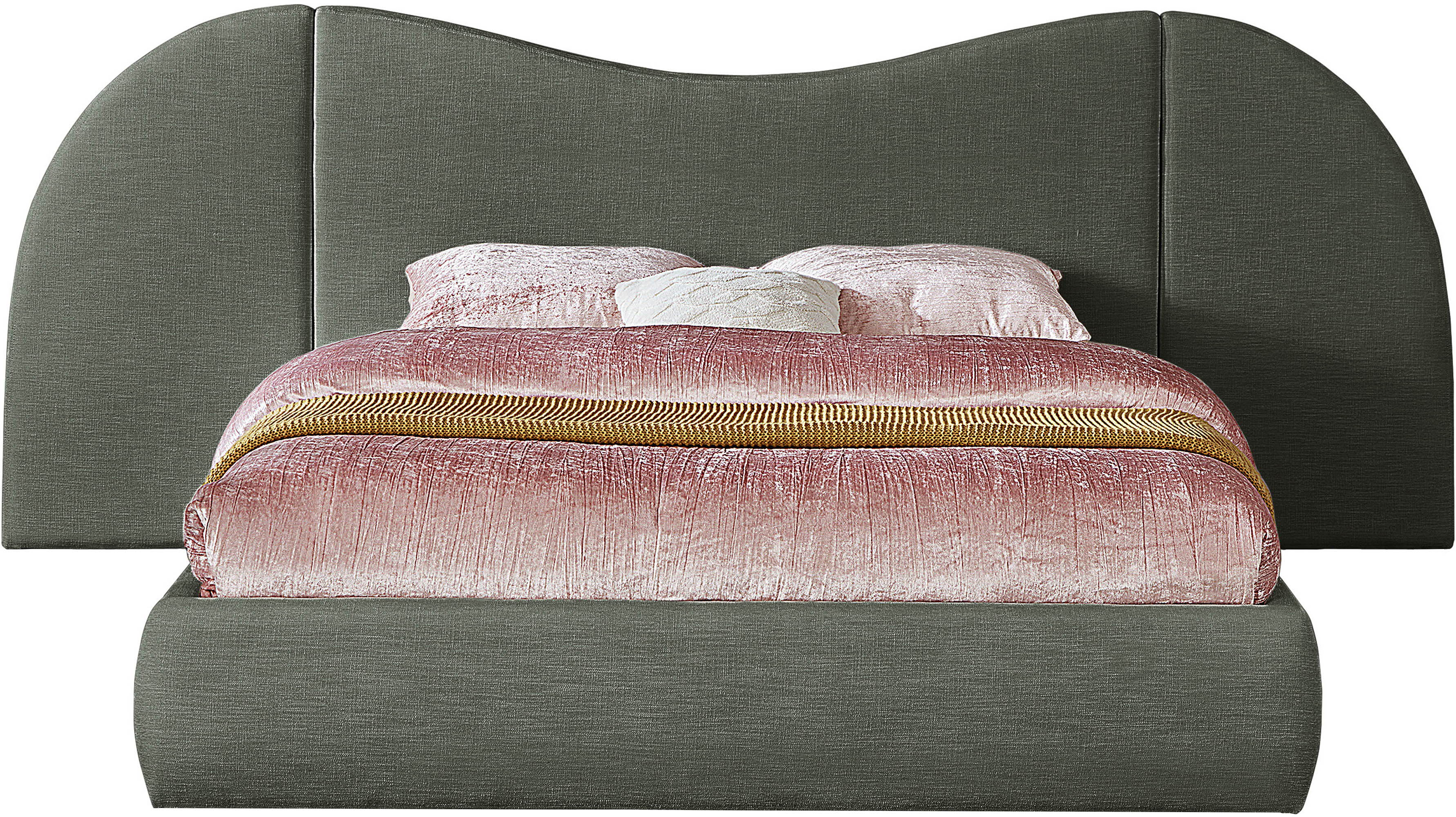 Everest - Linen Fabric King Bed - Olive Green