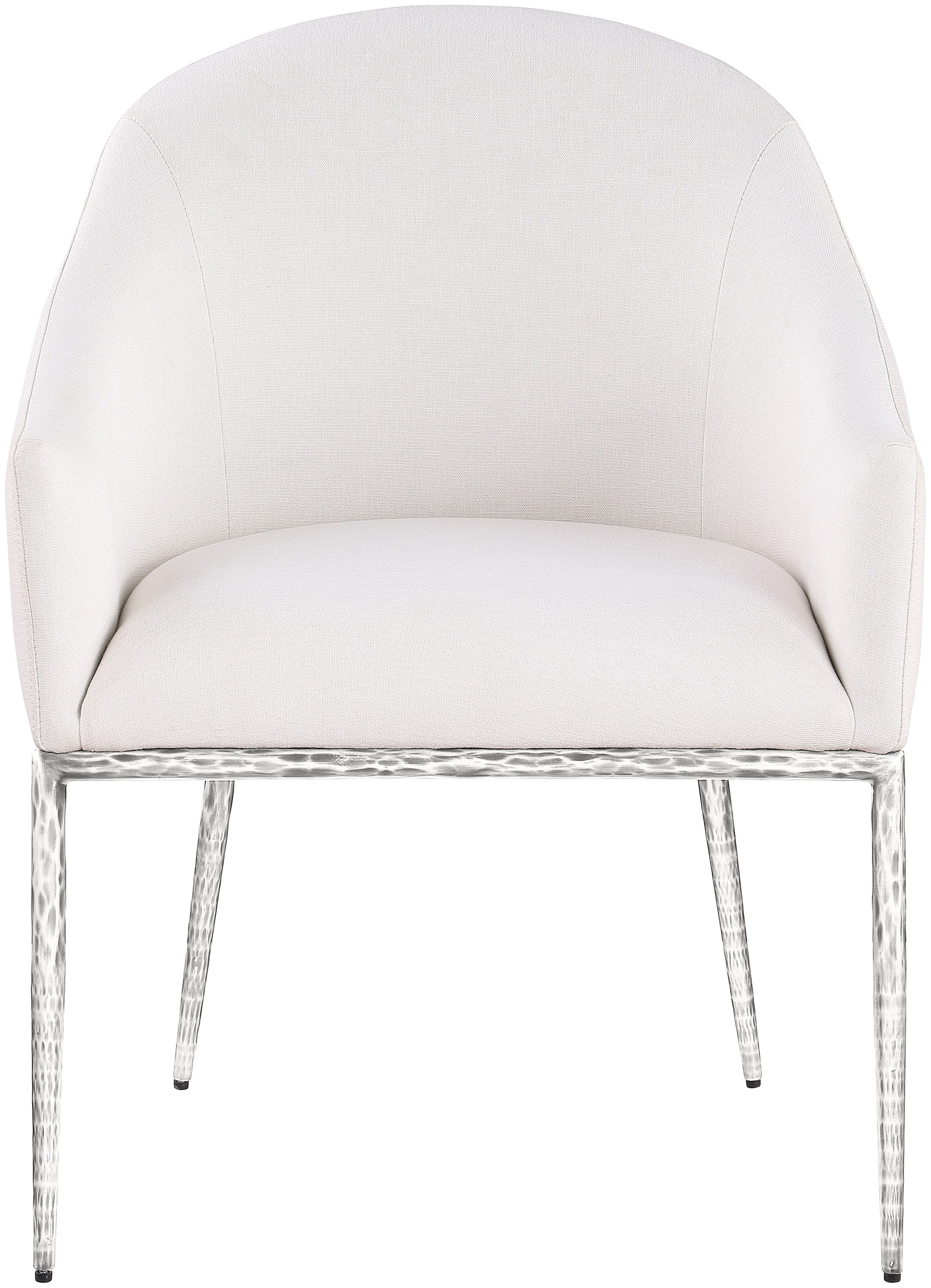 Ferro - Linen Textured Performance Fabric Upholstered Dining Arm Chair - Cream / Brushed Silver