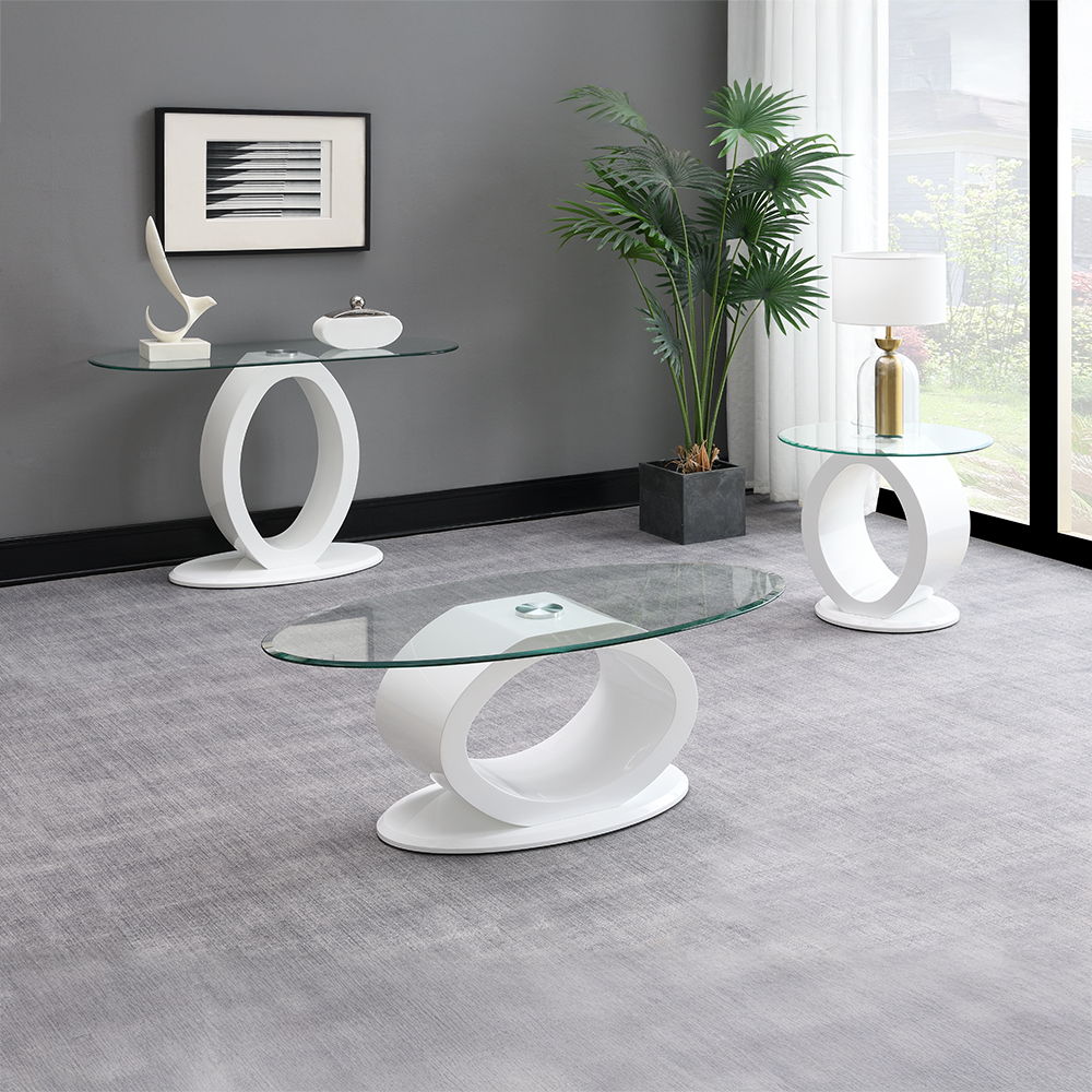 Larry - End Table - Glass Top, White High Gloss Finish, white, view 4
