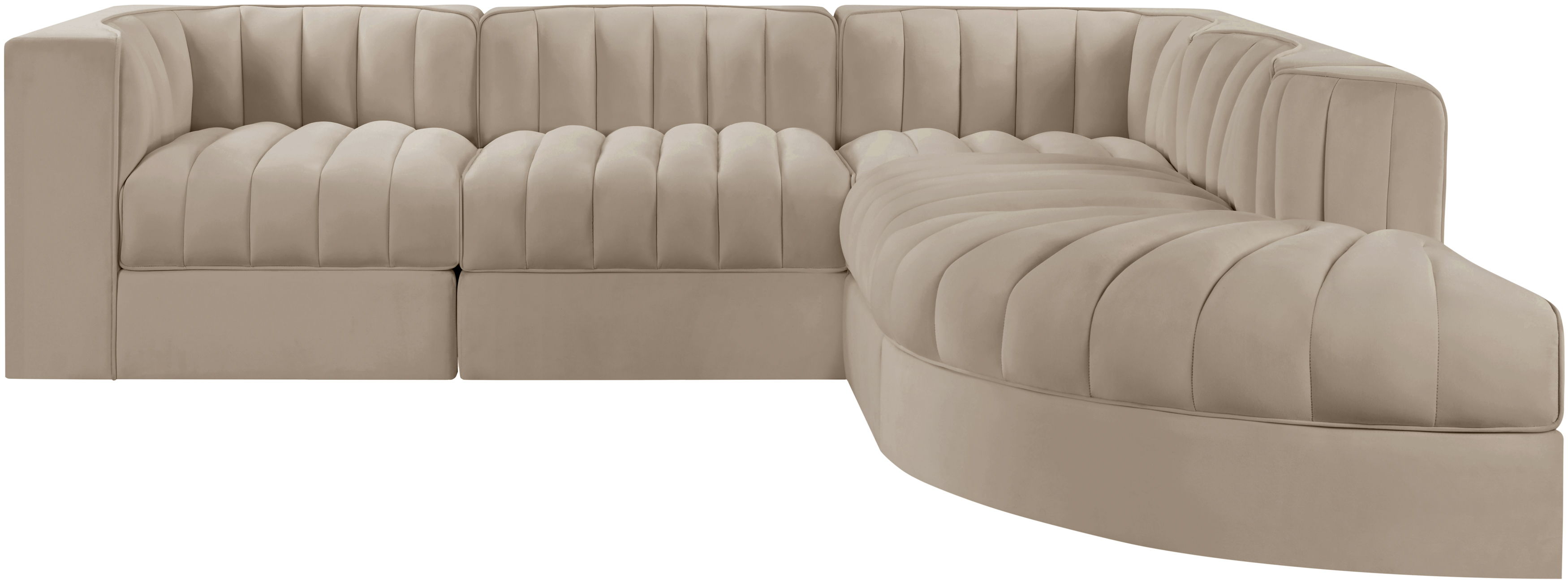 Rummi - Velvet Performance Fabric Upholstered 5 Piece Modular Sectional - Beige