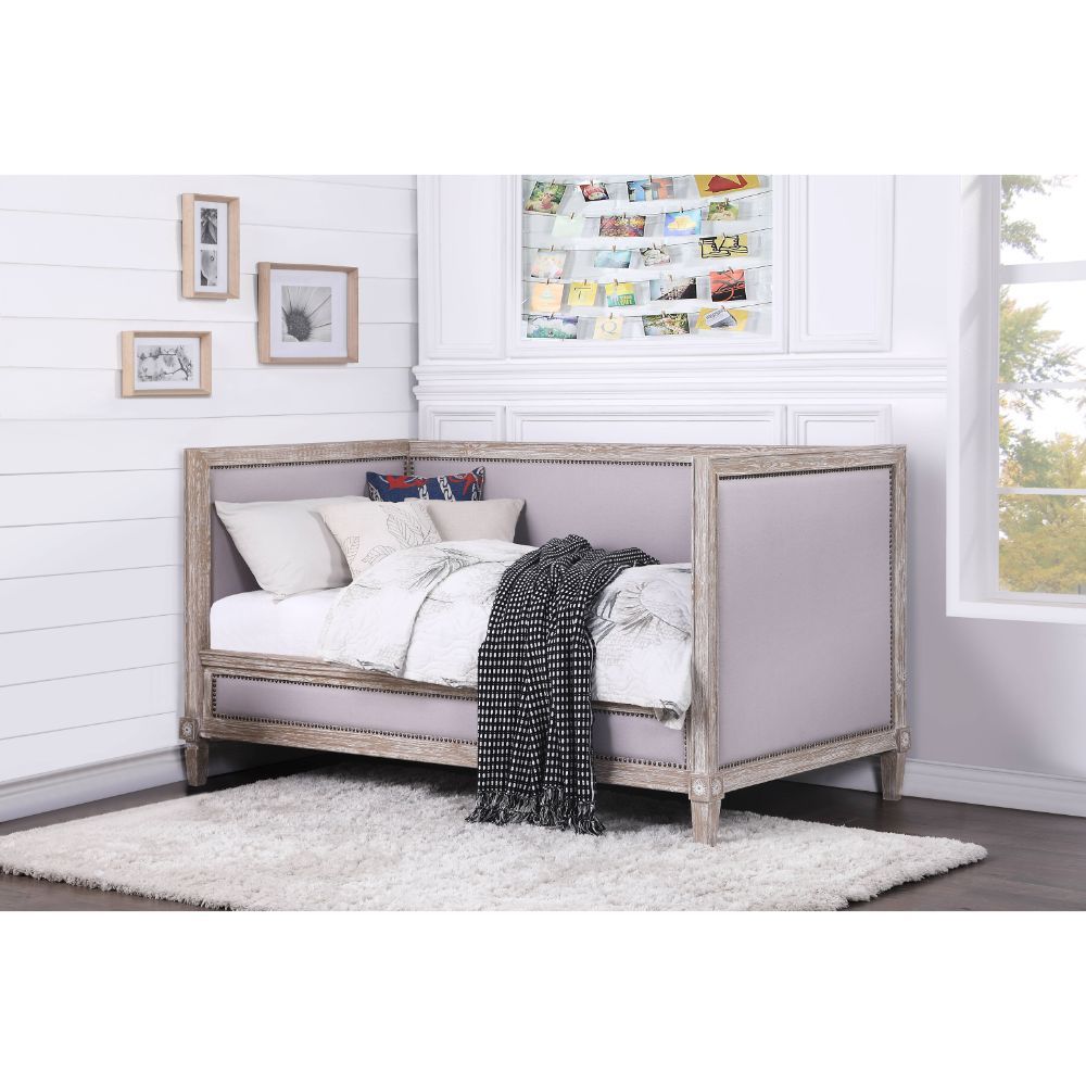 Charlton - Twin Daybed - Beige Linen & Weathered Oak, light brown
