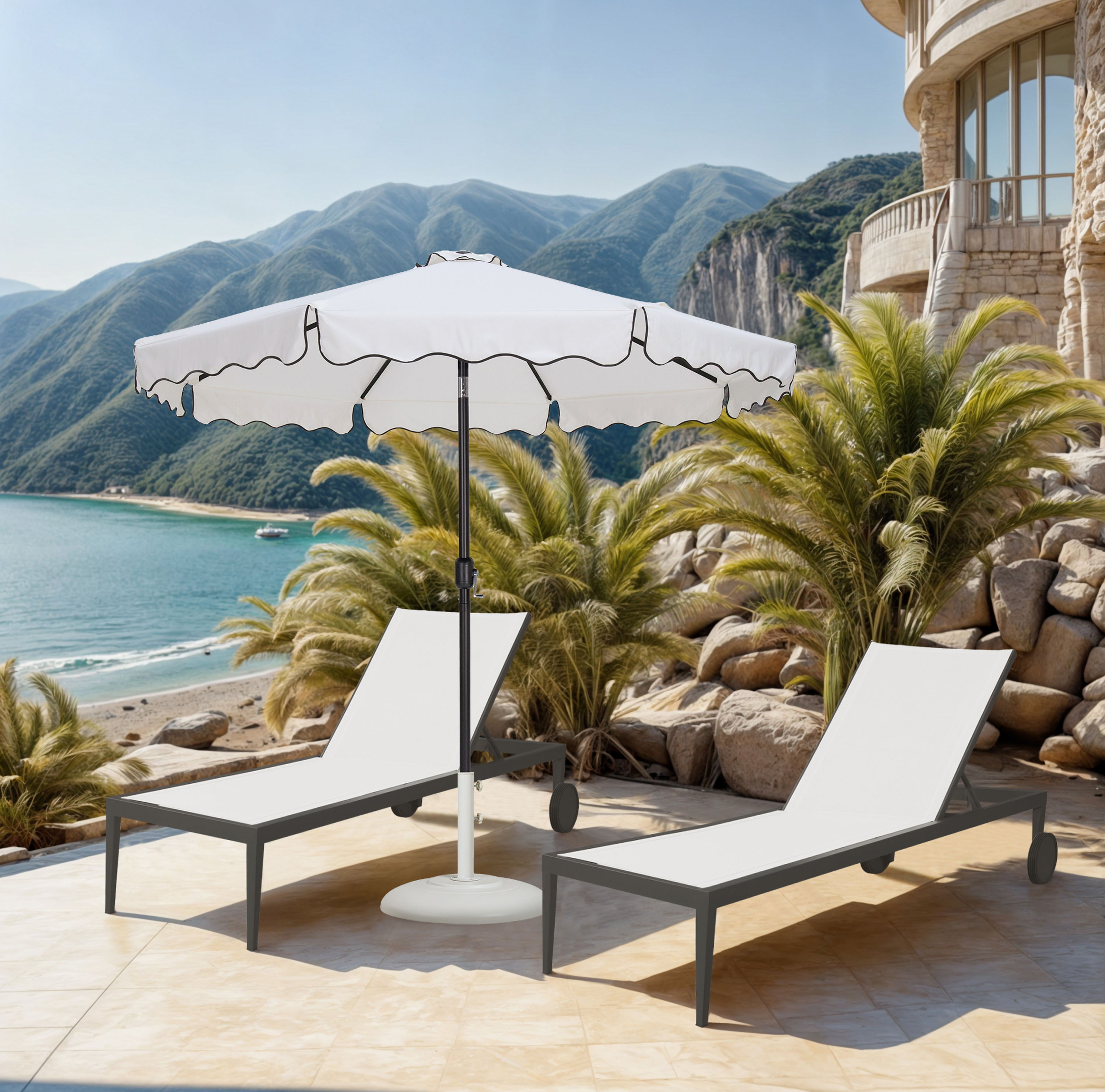 Amalfi - Aluminum Patio Umbrella with Base - White / Matte White