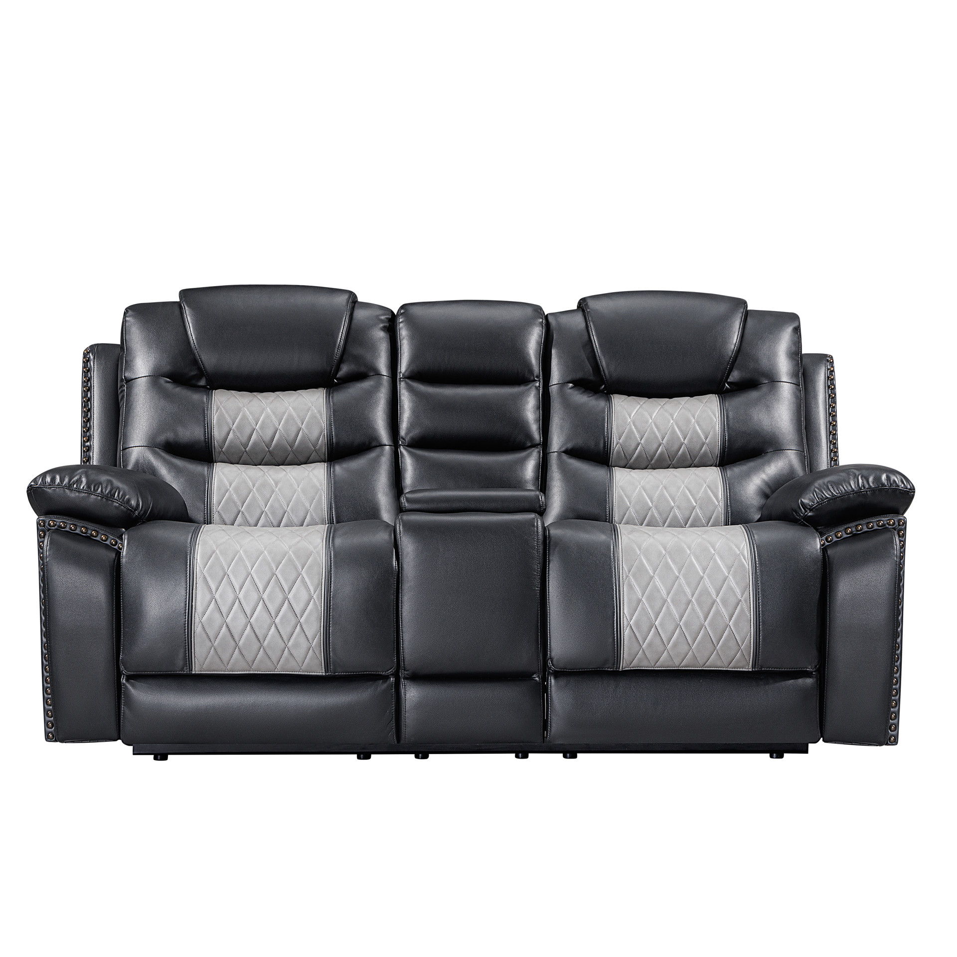 Nikko - Console Loveseat With Dual Recliners - Black / Gray