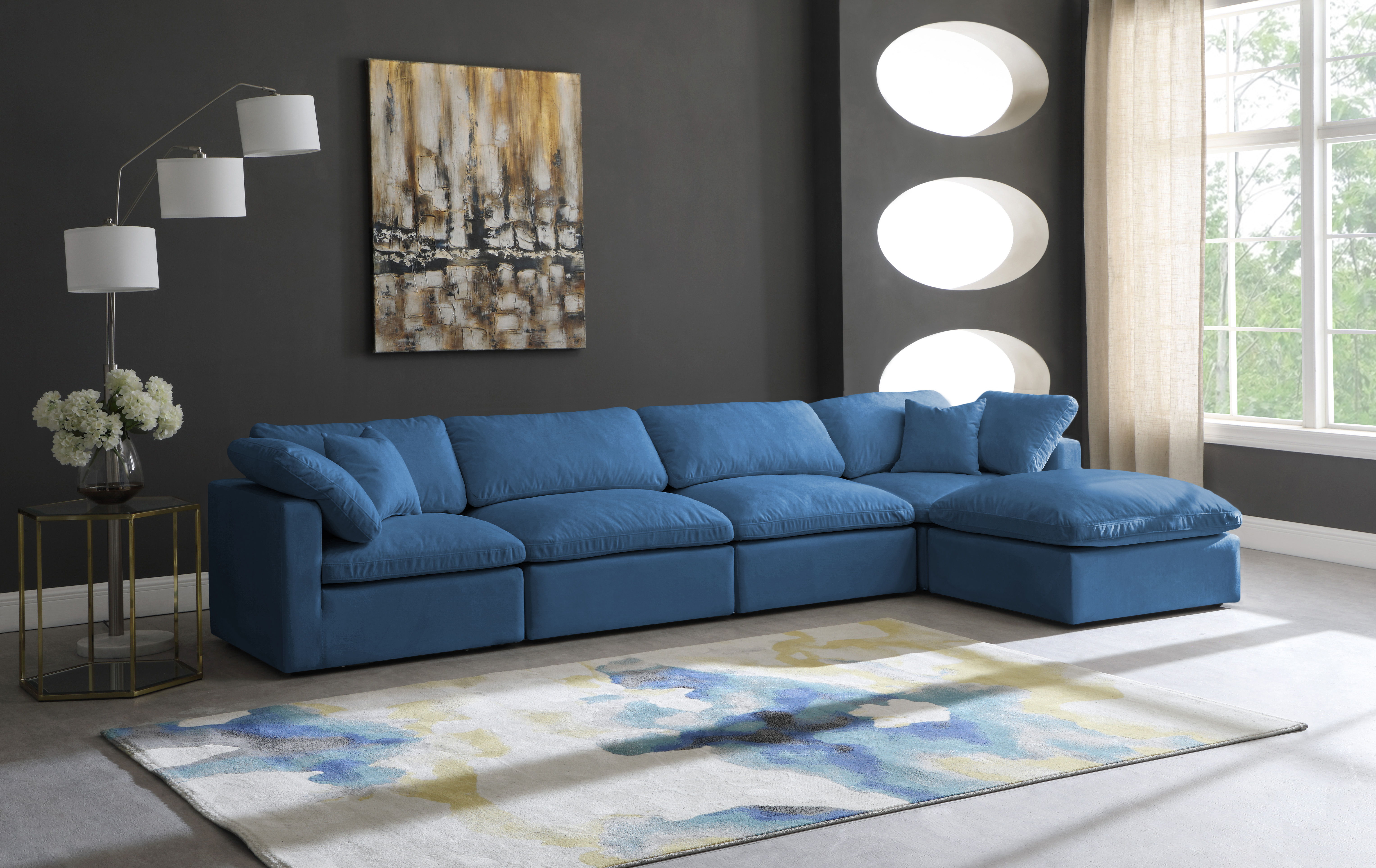 Plush - 5 Piece Modular Sectional With Chaise - Navy