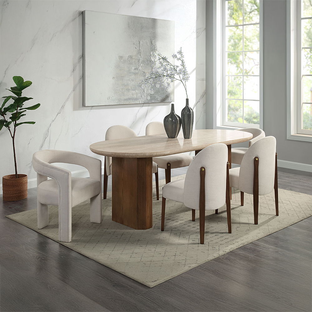 Leonardo - Dining Table - Travertine Top & Dark Oak, dark brown, view 7