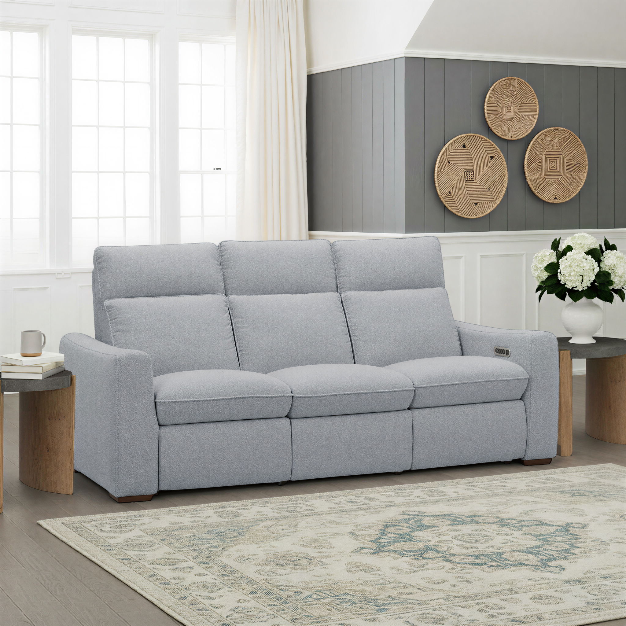 Ava - Power Reclining Sofa With Power Headrest & Lumbar - Gray, gray