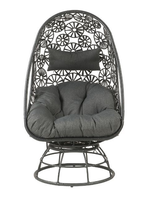 Hikre - Patio Lounge Chair & Side Table - Clear Glass, Charcoal Fabric & Black Wicker, dark gray, view 4