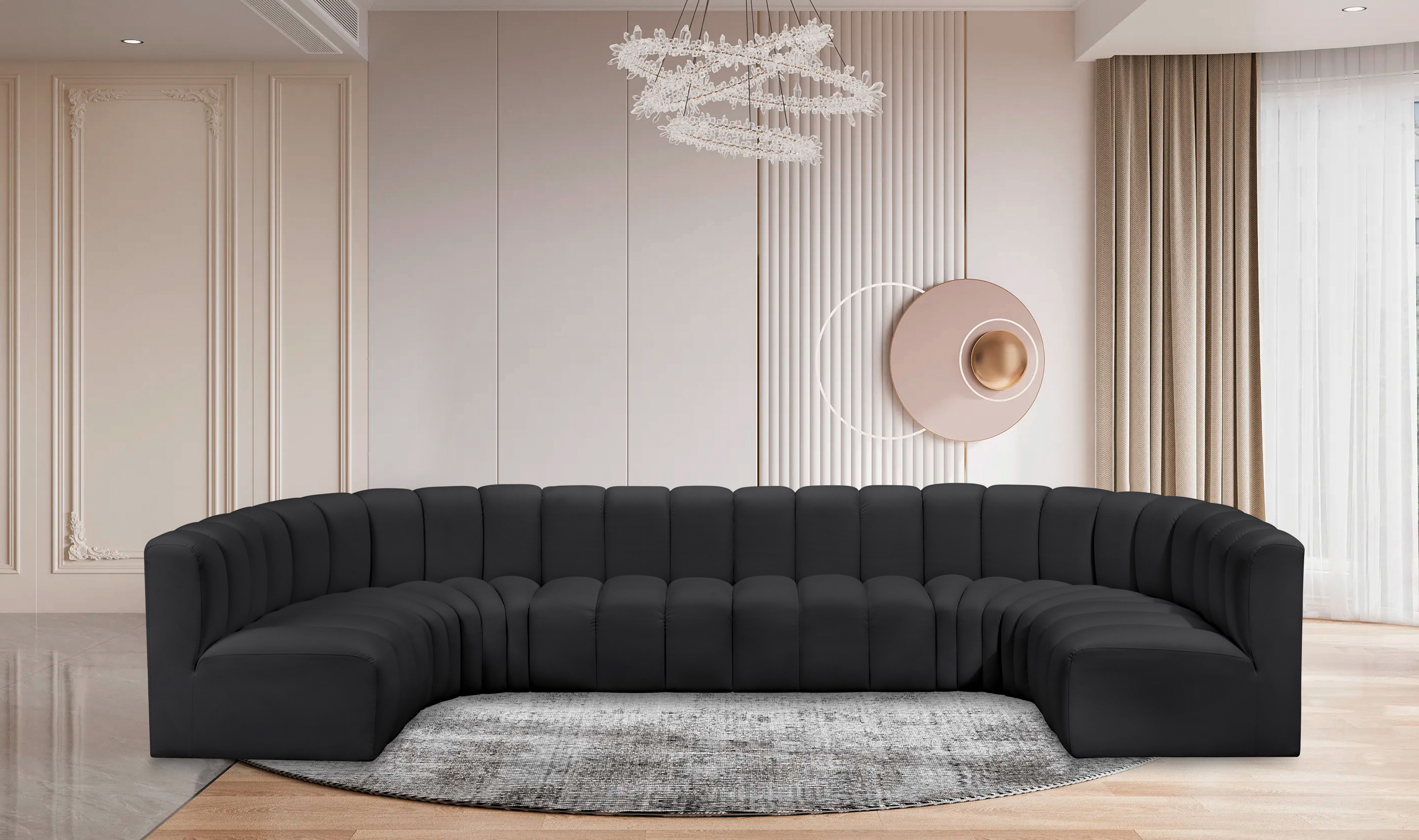 Arc - Faux Leather Modular U-Shaped Sectional - Black