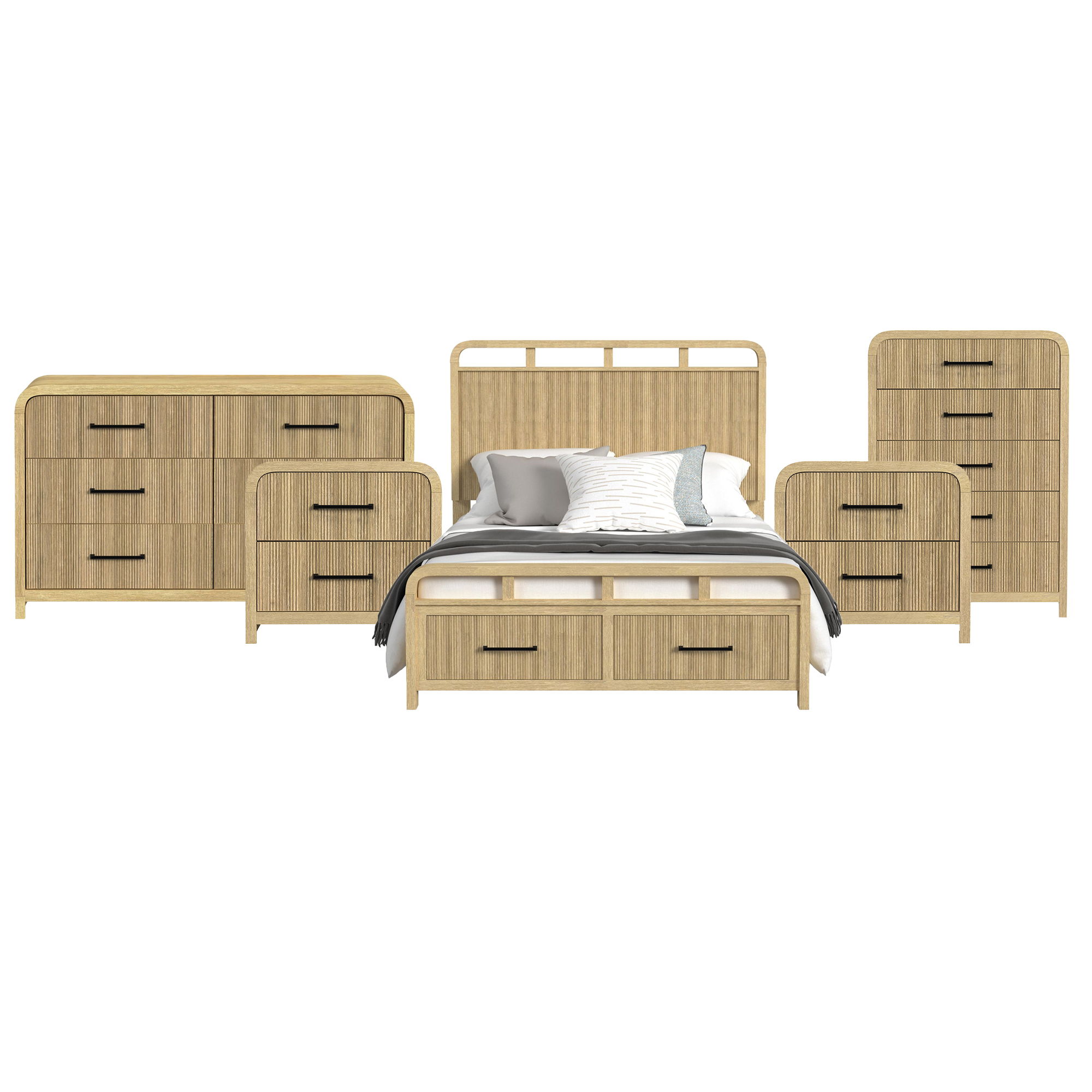 Queen · 5 Pc · Bedroom Set With 2 Nightstands, Dresser & Chest