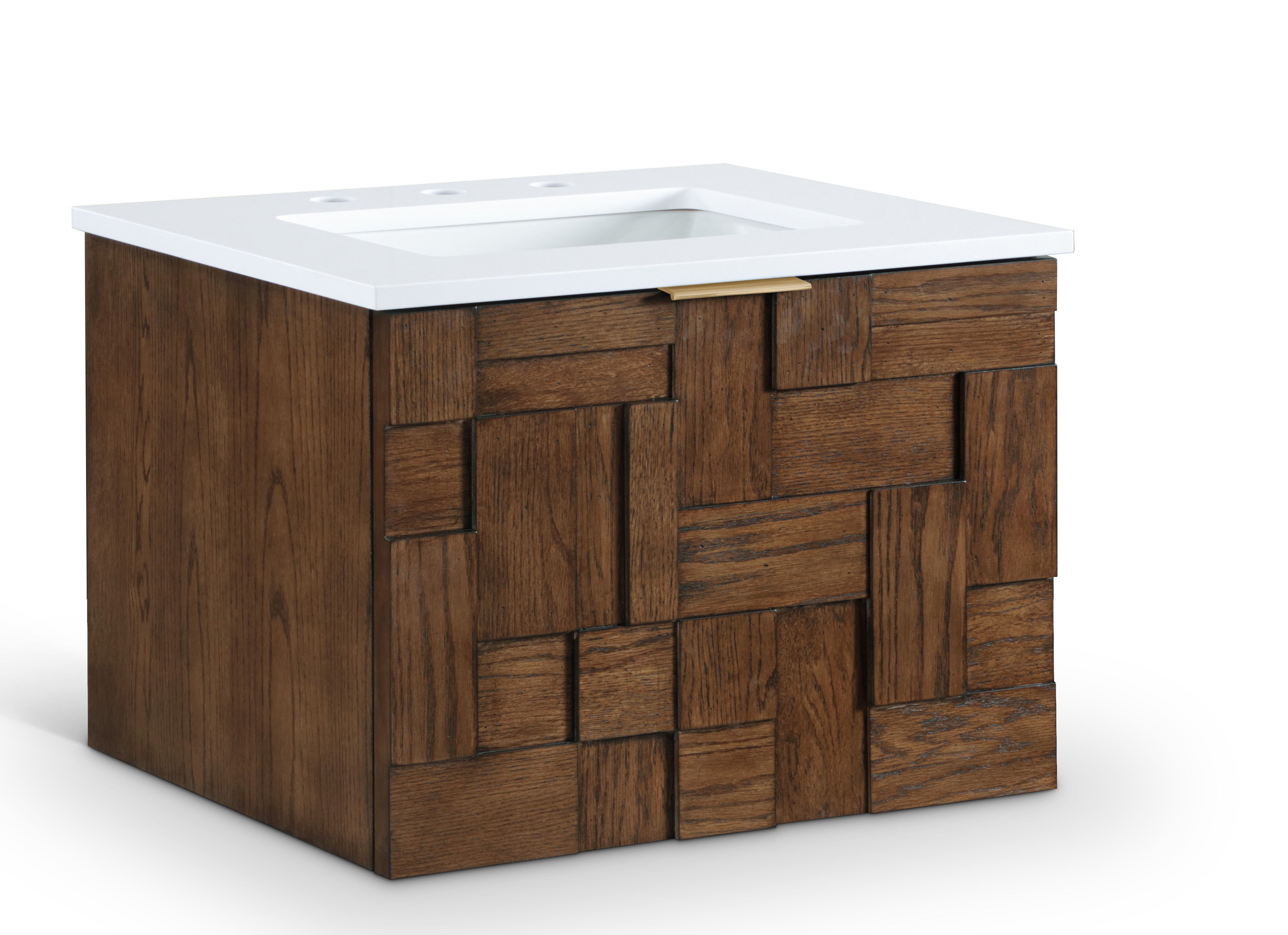 Leonardo - Engineered Stone And Solid Wood 24" Wall Mounted Bathroom Vanity - Brown