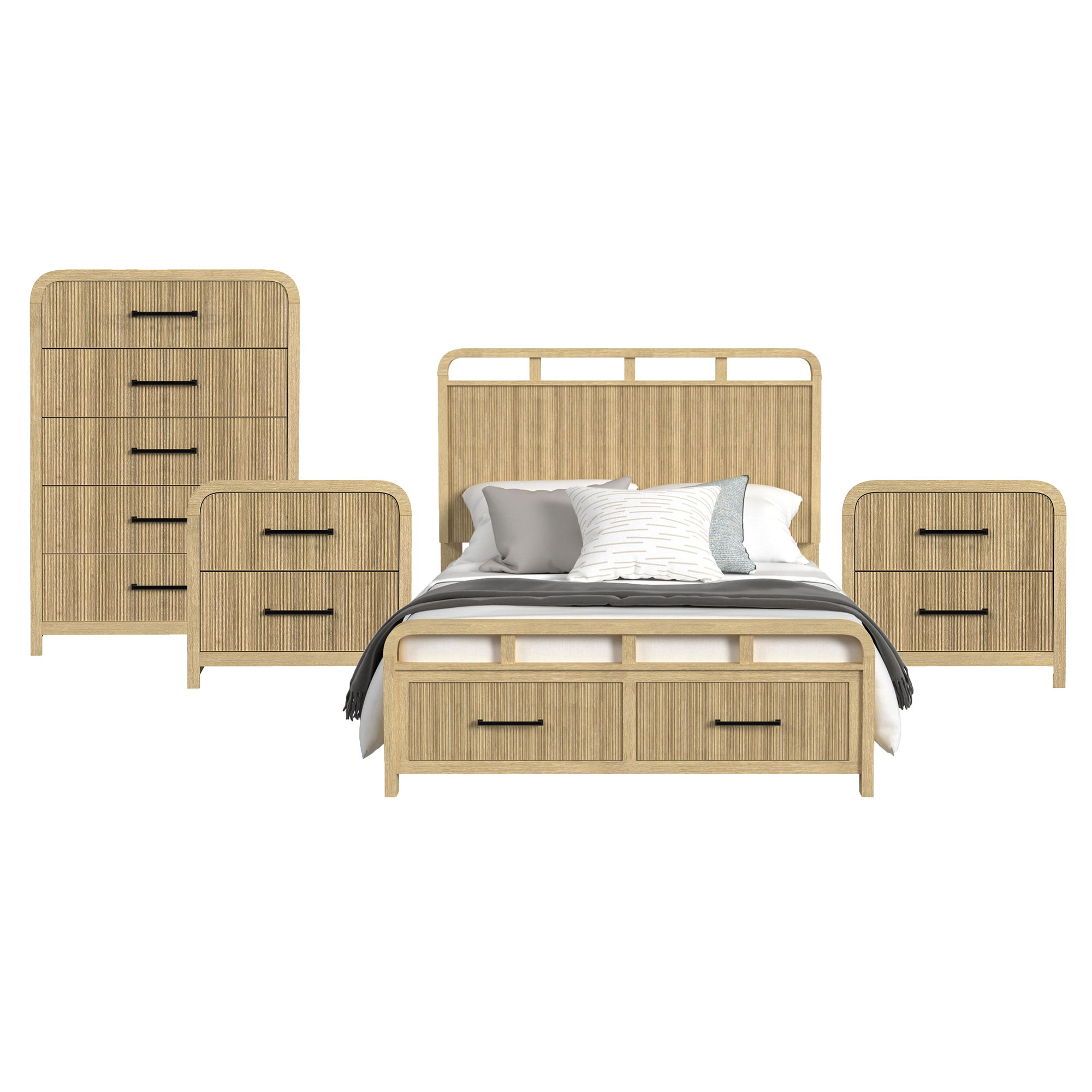 Queen · 4 Pc · Bedroom Set With 2 Nightstands & Chest