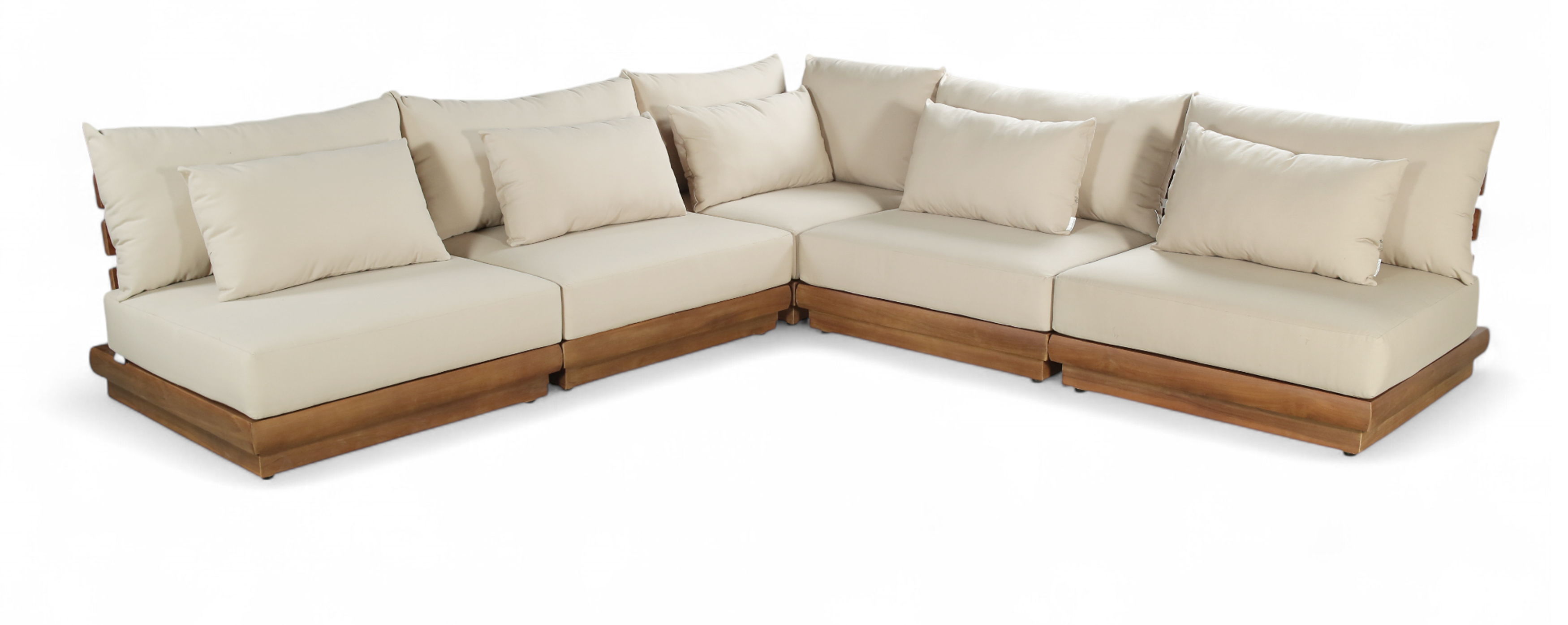 Mirella - 5 Piece Water Resistant Fabric 112" Upholstered Outdoor Patio Modular Sectional - Tan