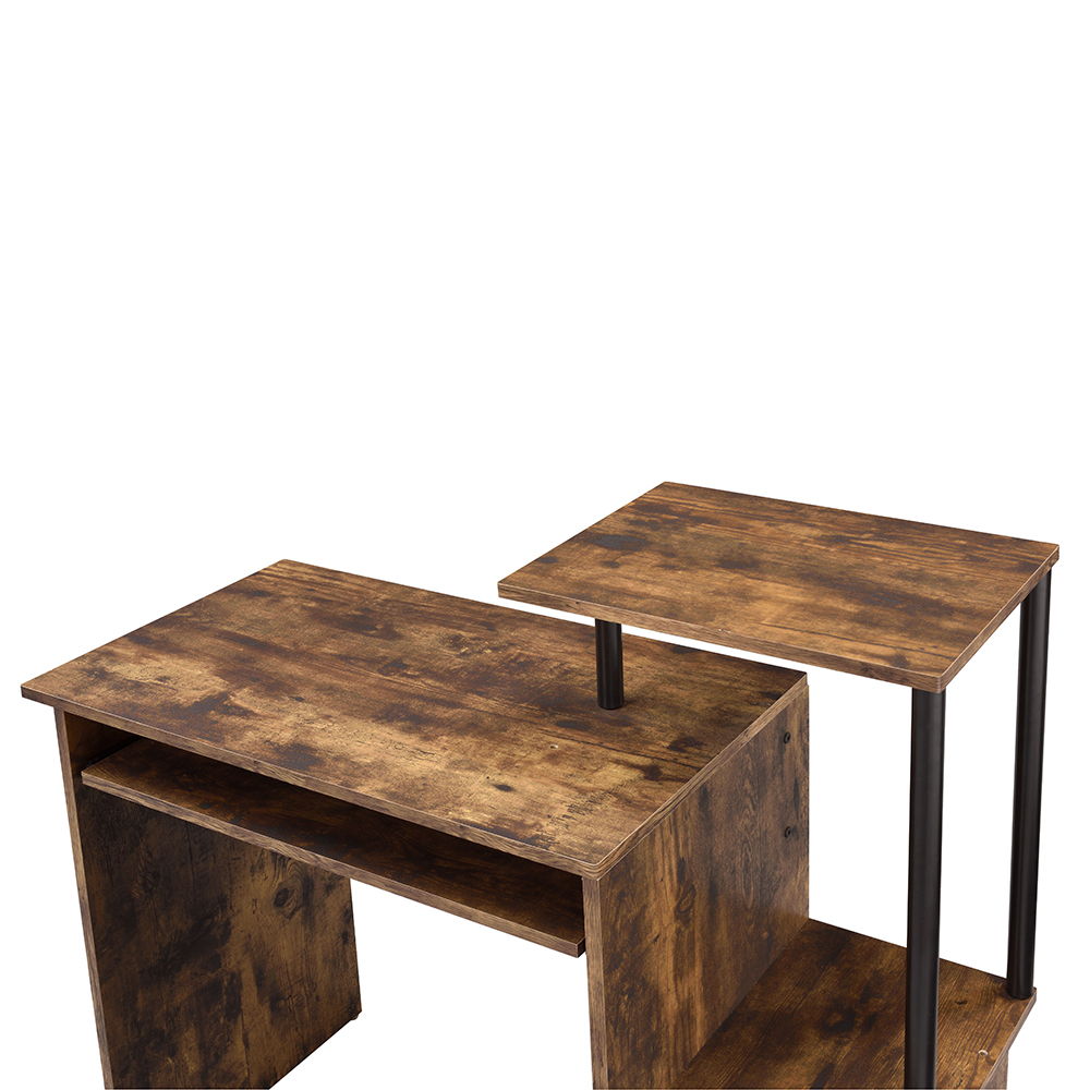 Lyphre - Computer Desk - Weathered Oak & Black, light brown, view 3