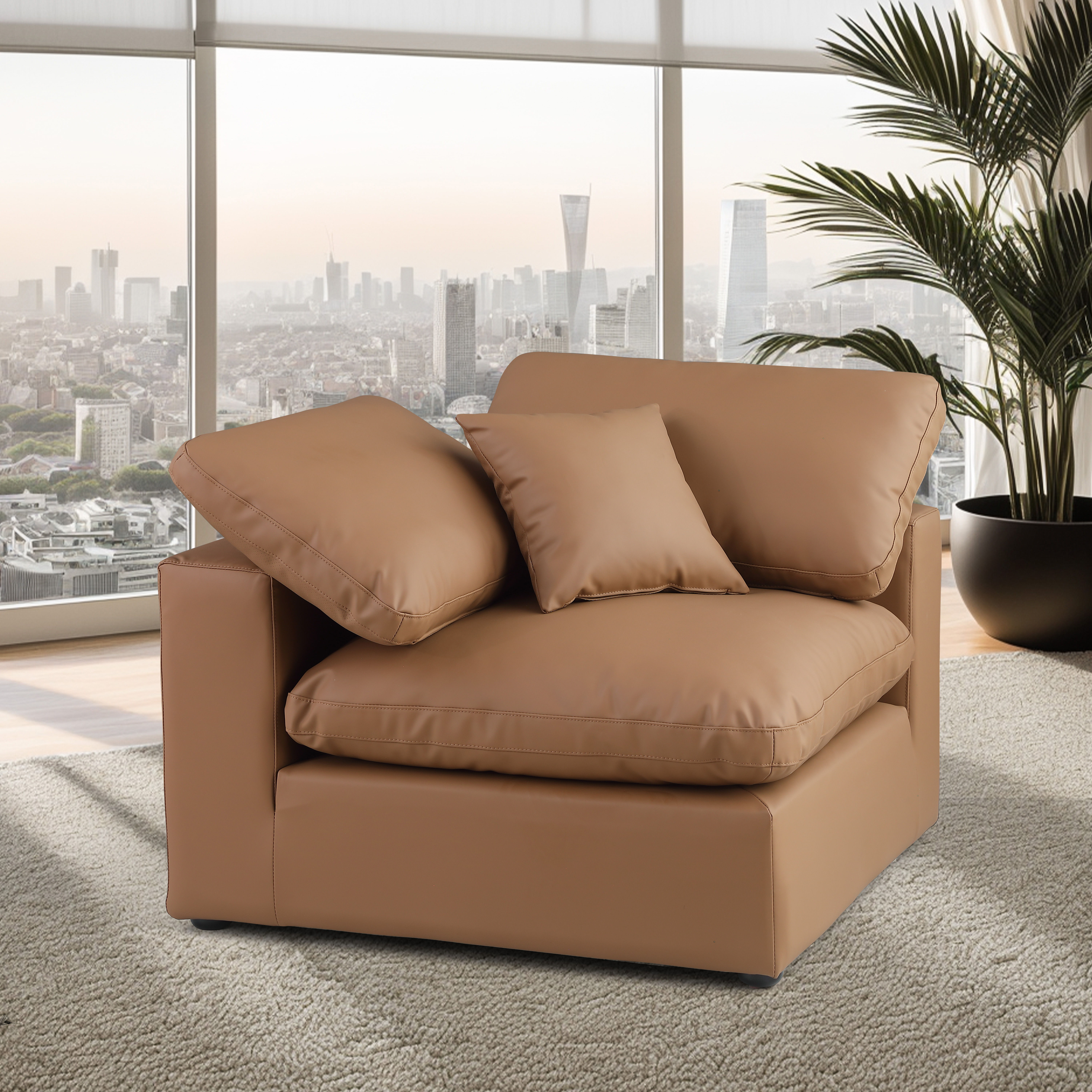 Comfy - Faux Leather Corner Chair - Cognac