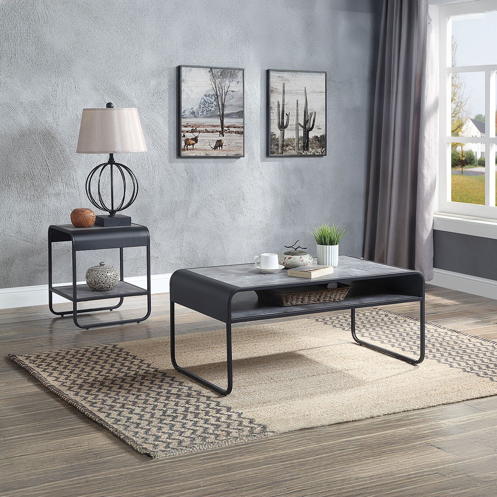 Raziela - 21" End Table - Concrete Gray & Black, black