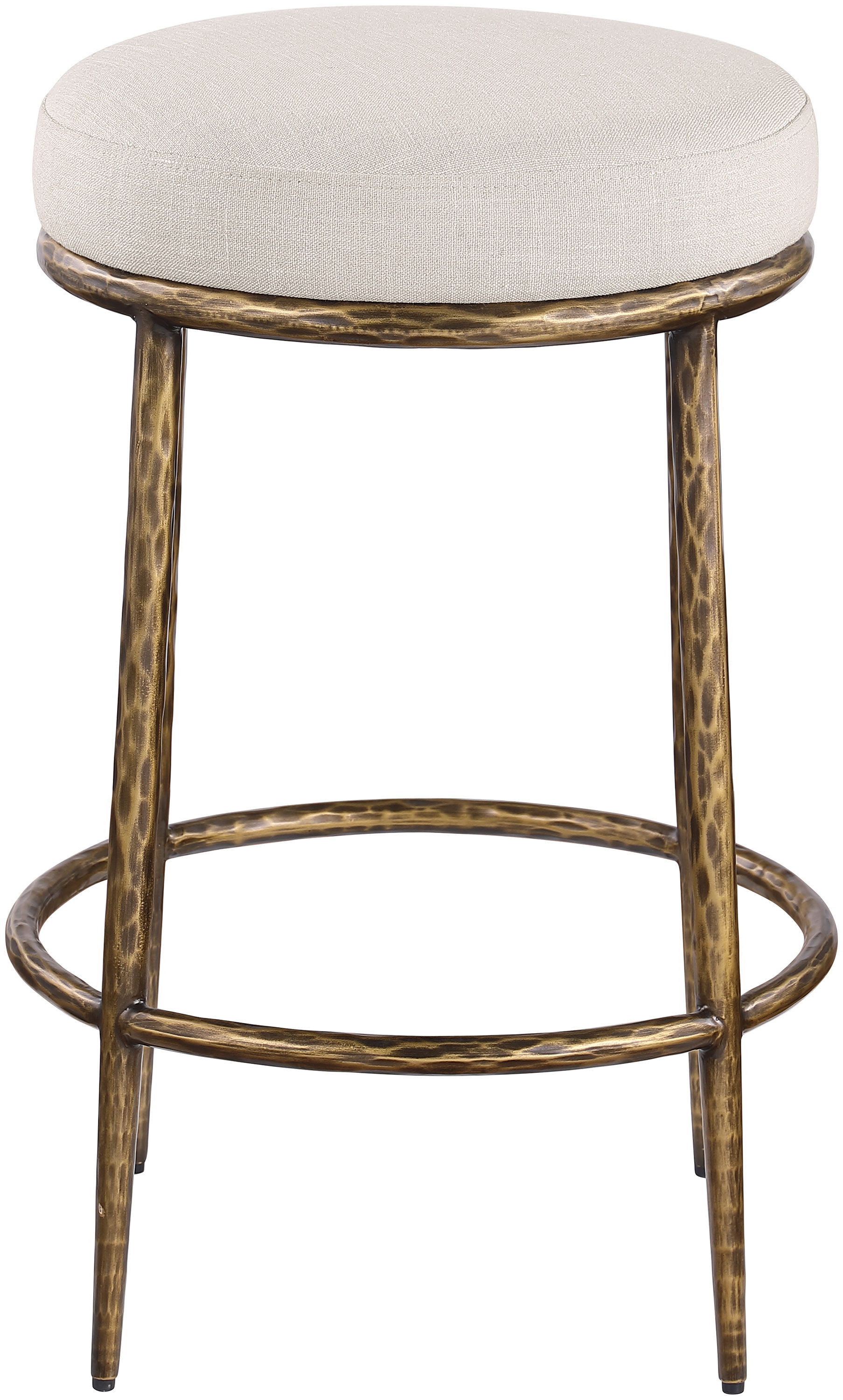 Ferro - Linen Textured Performance Fabric Upholstered Backless Counter Stool - Beige / Brushed Gold
