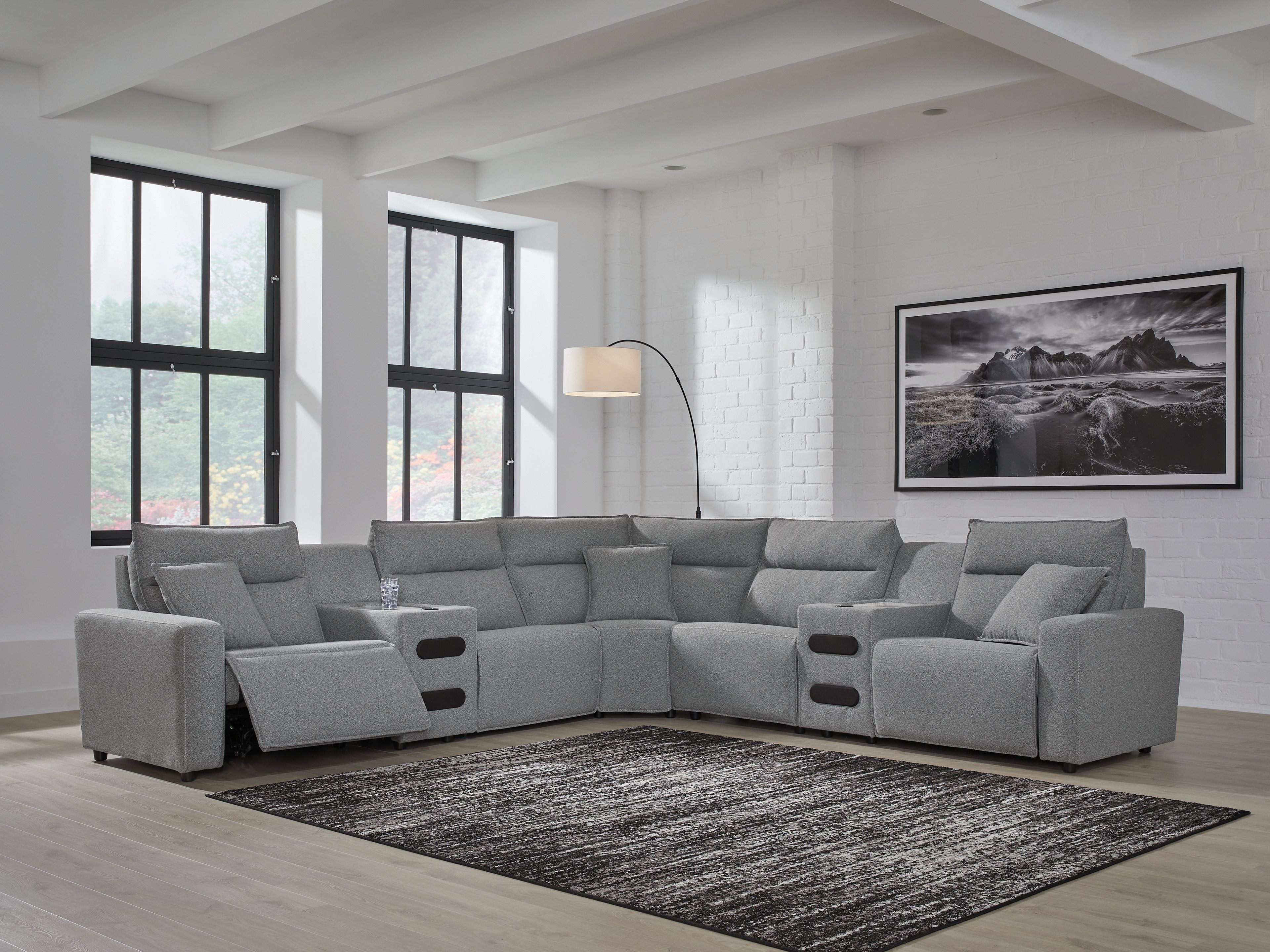 Ashley Furniture Modmax II - 7-Piece Power Reclining Sectional With 2 Audio Consoles - Salt And Pepper - Image 7