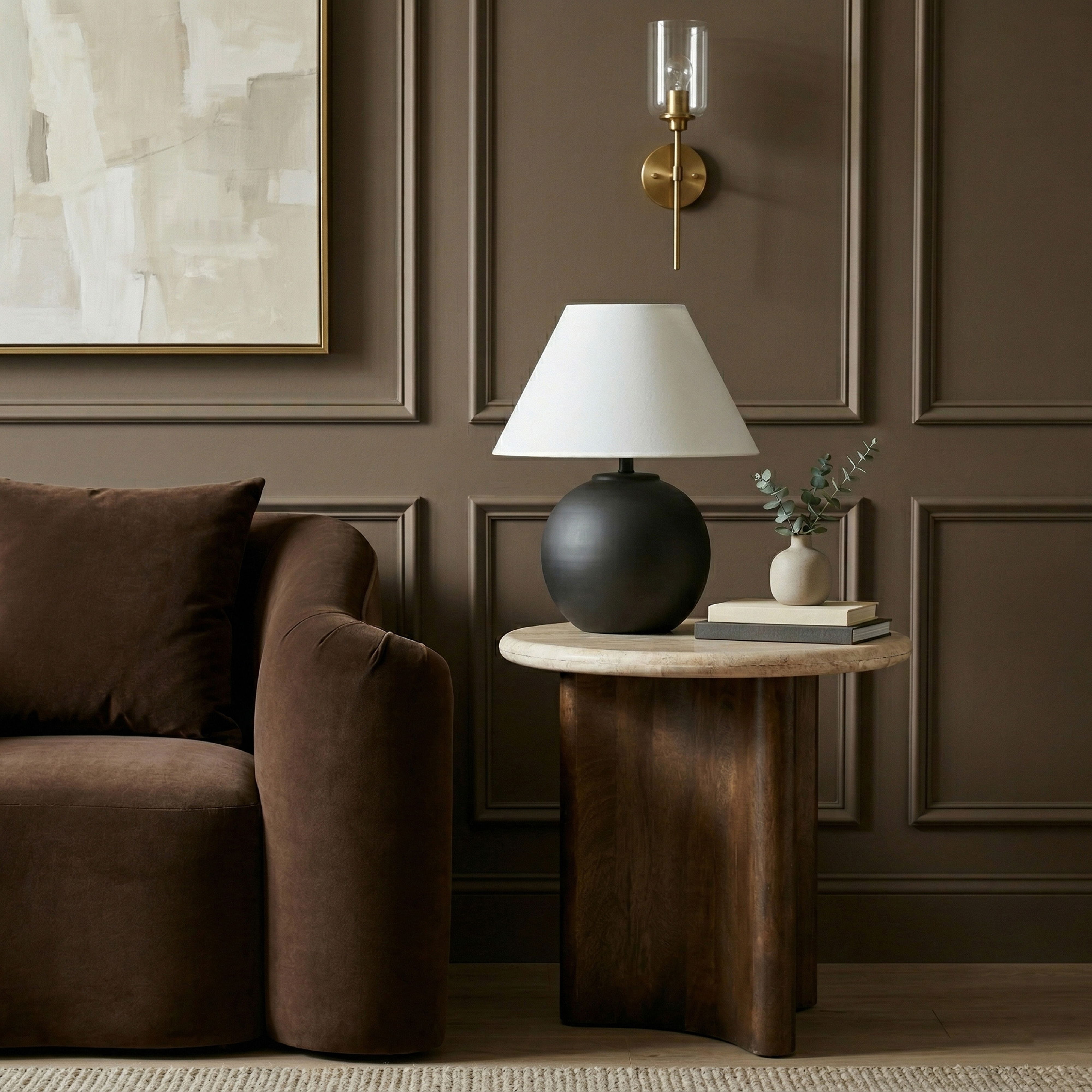 Pietra - Travertine And Mango Wood End Table - Brown / Beige