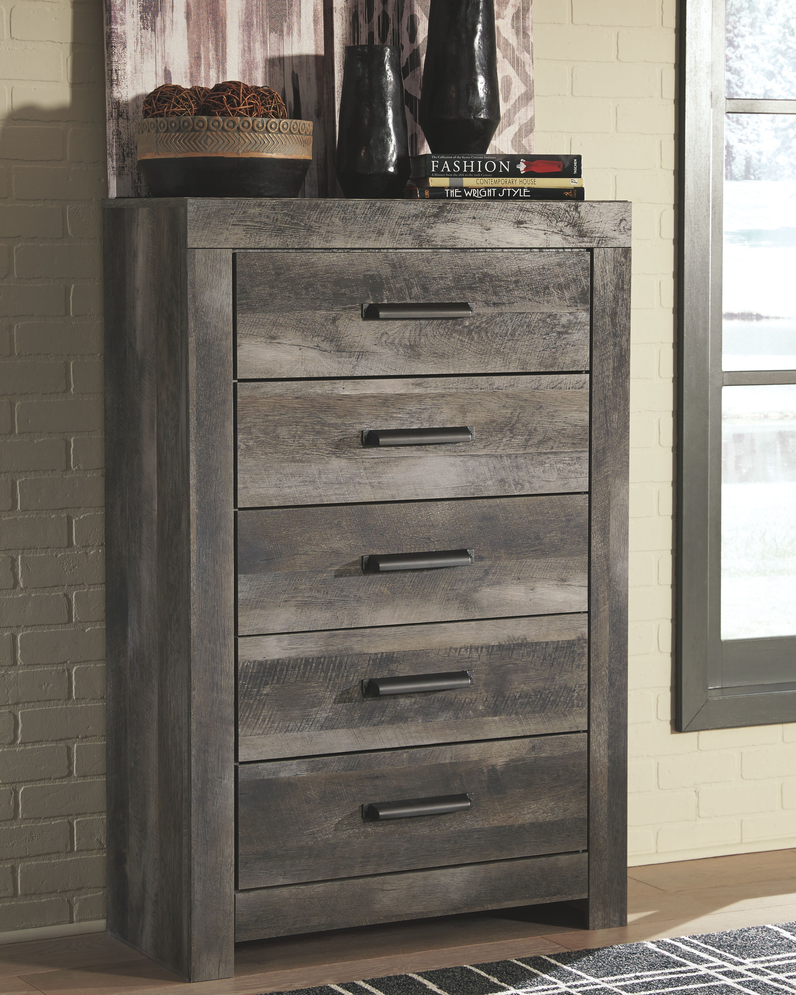Ashley Furniture Wynnlow - 5 Pc. - Dresser, Mirror, Chest, King Panel Bed - Gray - Image 2