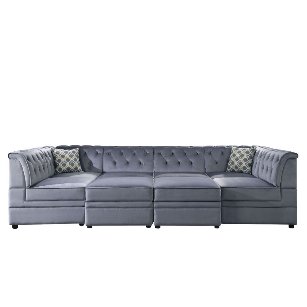 Bois II - Modular Armless Chair - Gray Velvet, gray, view 6