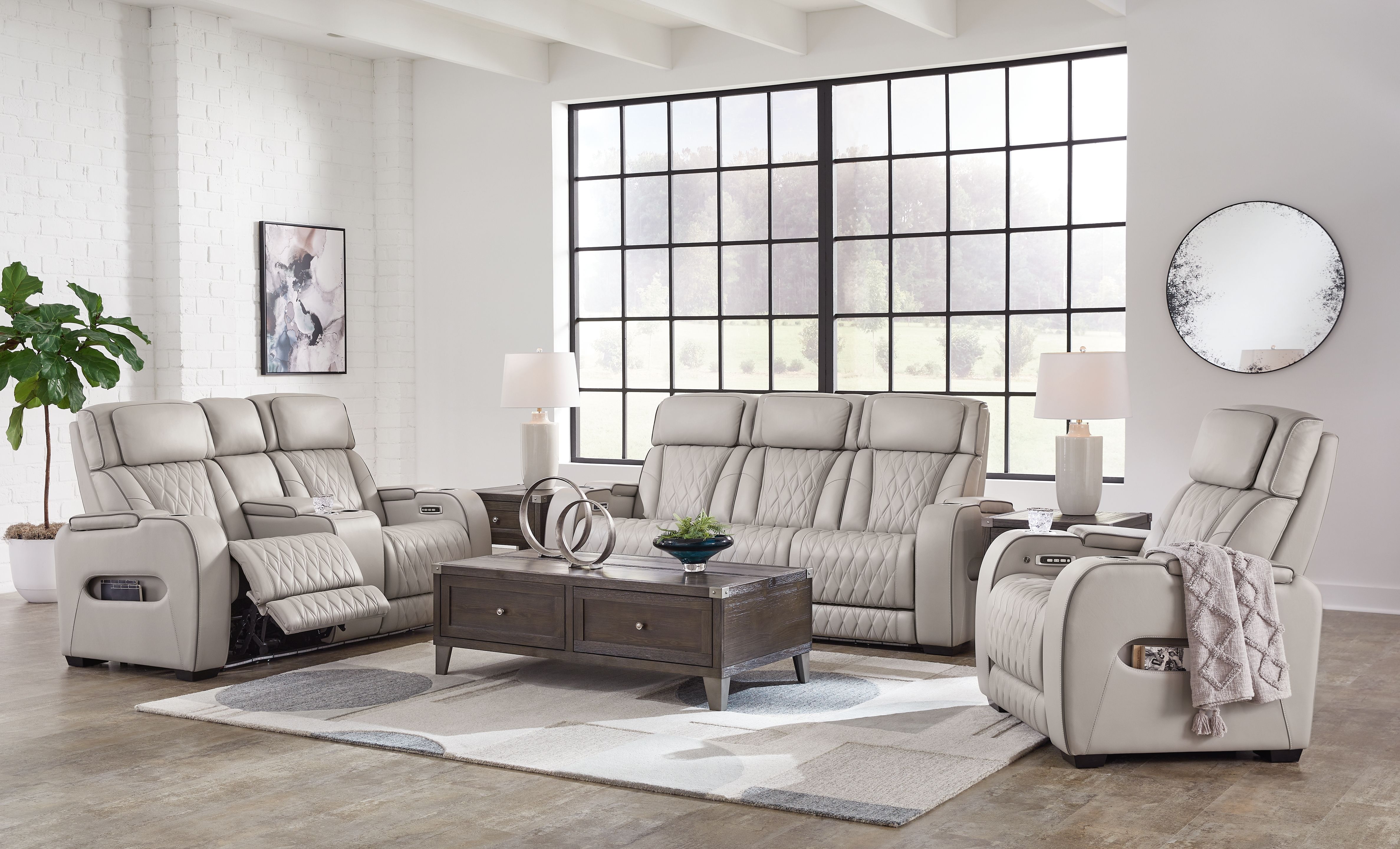 Ashley Boyington - Gray - 3 Pc. - Power Reclining Sofa, Power Reclining Loveseat, Power Recliner