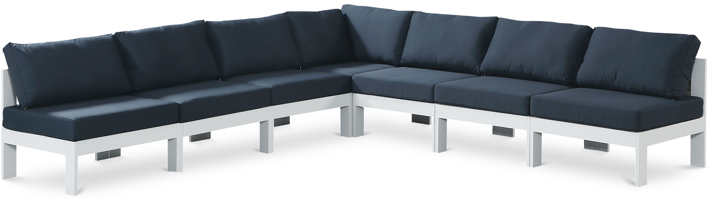 Nizuc - Outdoor Patio 7 Piece Modular Croner Armless Sectional With White Frame - Navy