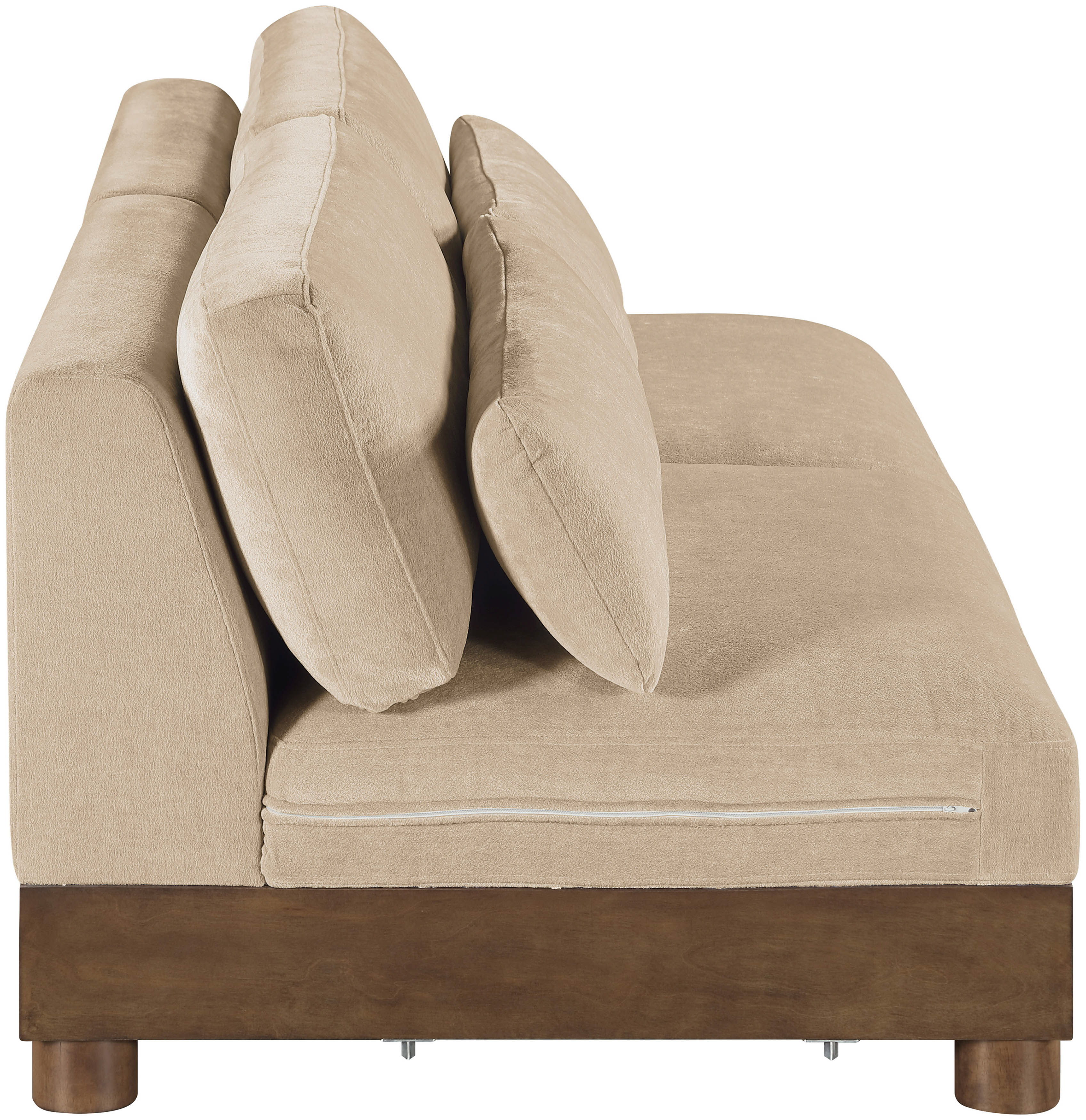 Turin - 80" Chenille Fabric Upholstered 2 Piece Modular Loveseat - Beige / Brown Walnut