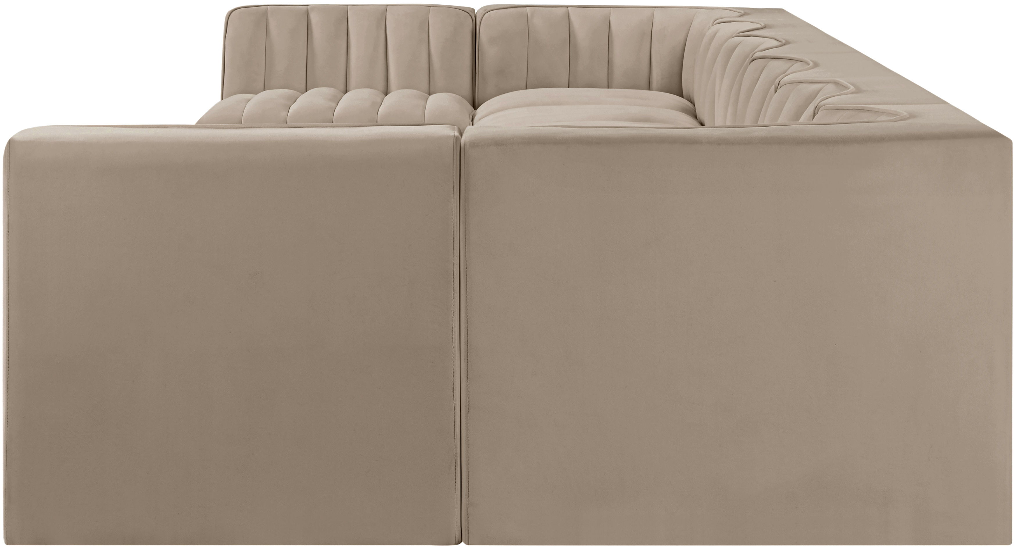 Rummi - Velvet Performance Fabric Upholstered 8 Piece Modular Sectional (With 2 Corner Chairs) - Beige