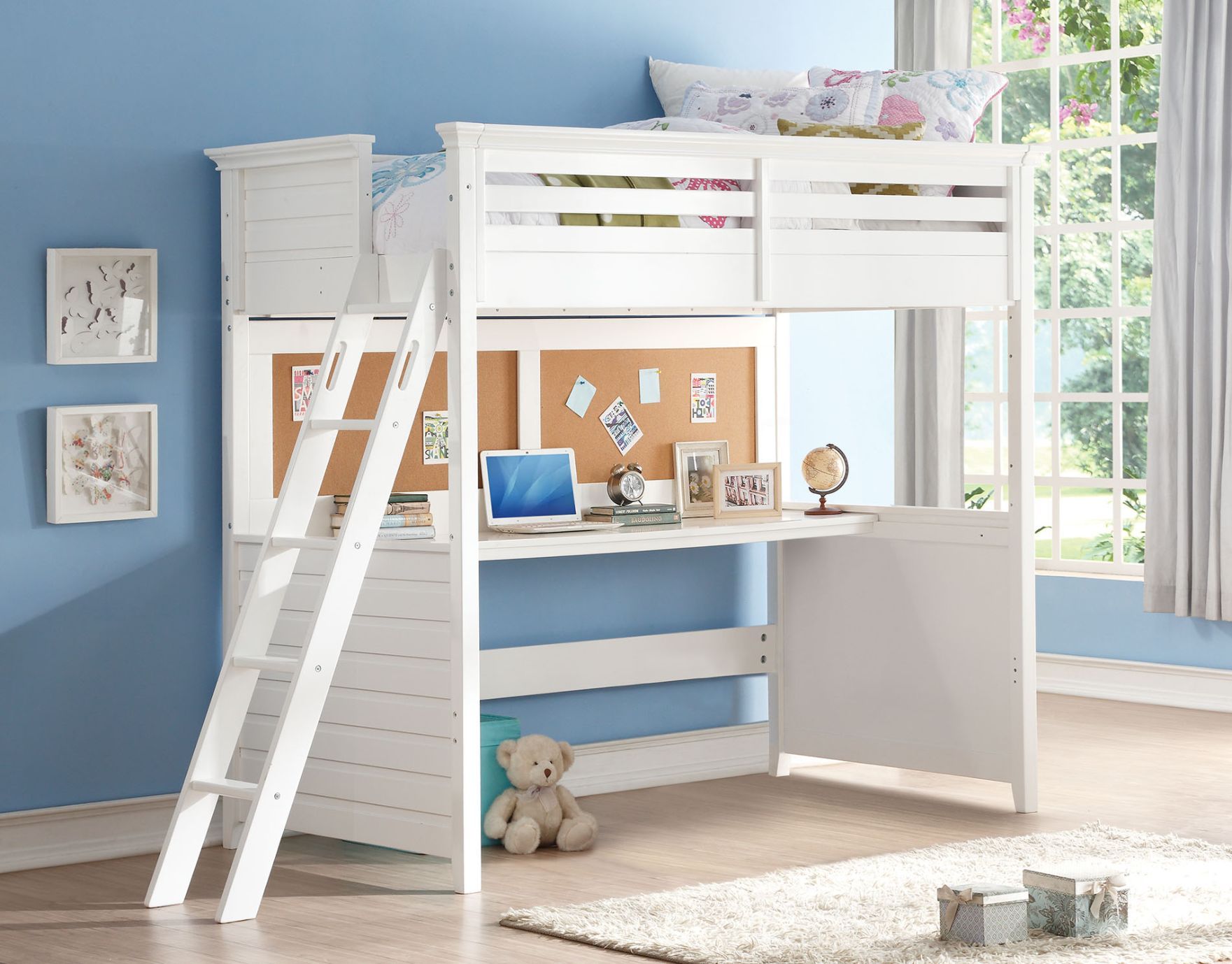 Lacey - Twin Loft Bed With Desk - White, white