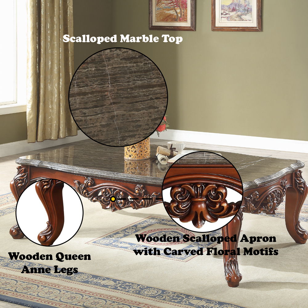 Eustoma - Coffee Table - Marble Top & Walnut, dark brown, view 6