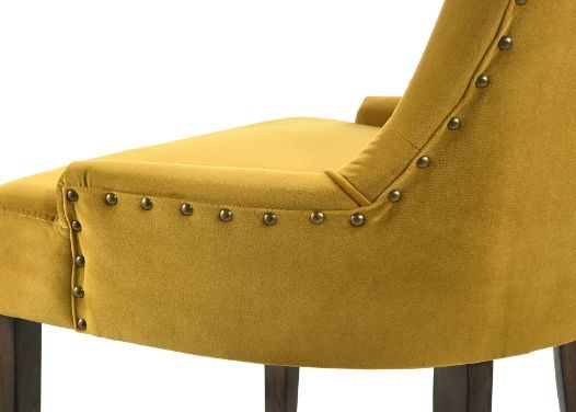 Farren - Side Chair (Set of 2) - Yellow Velvet & Espresso, light brown, view 2