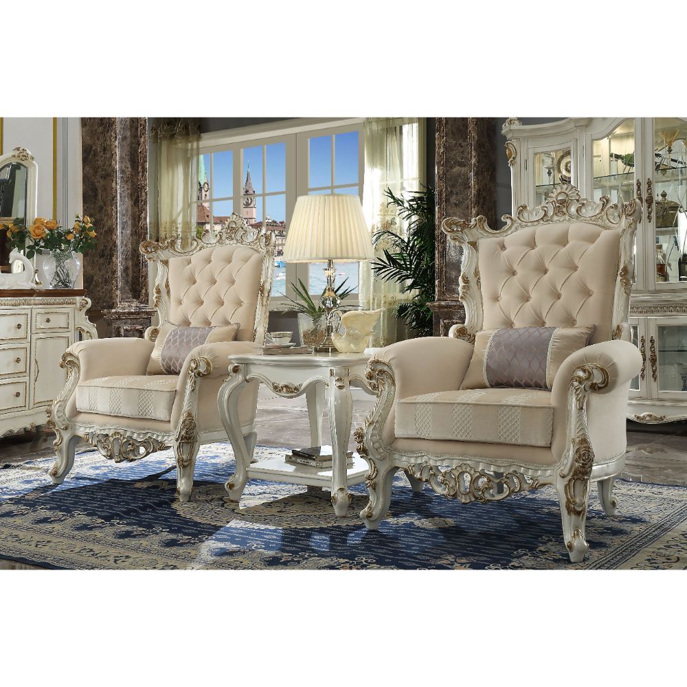Picardy II - Accent Chair With Pillow - Fabric & Antique Pearl, beige