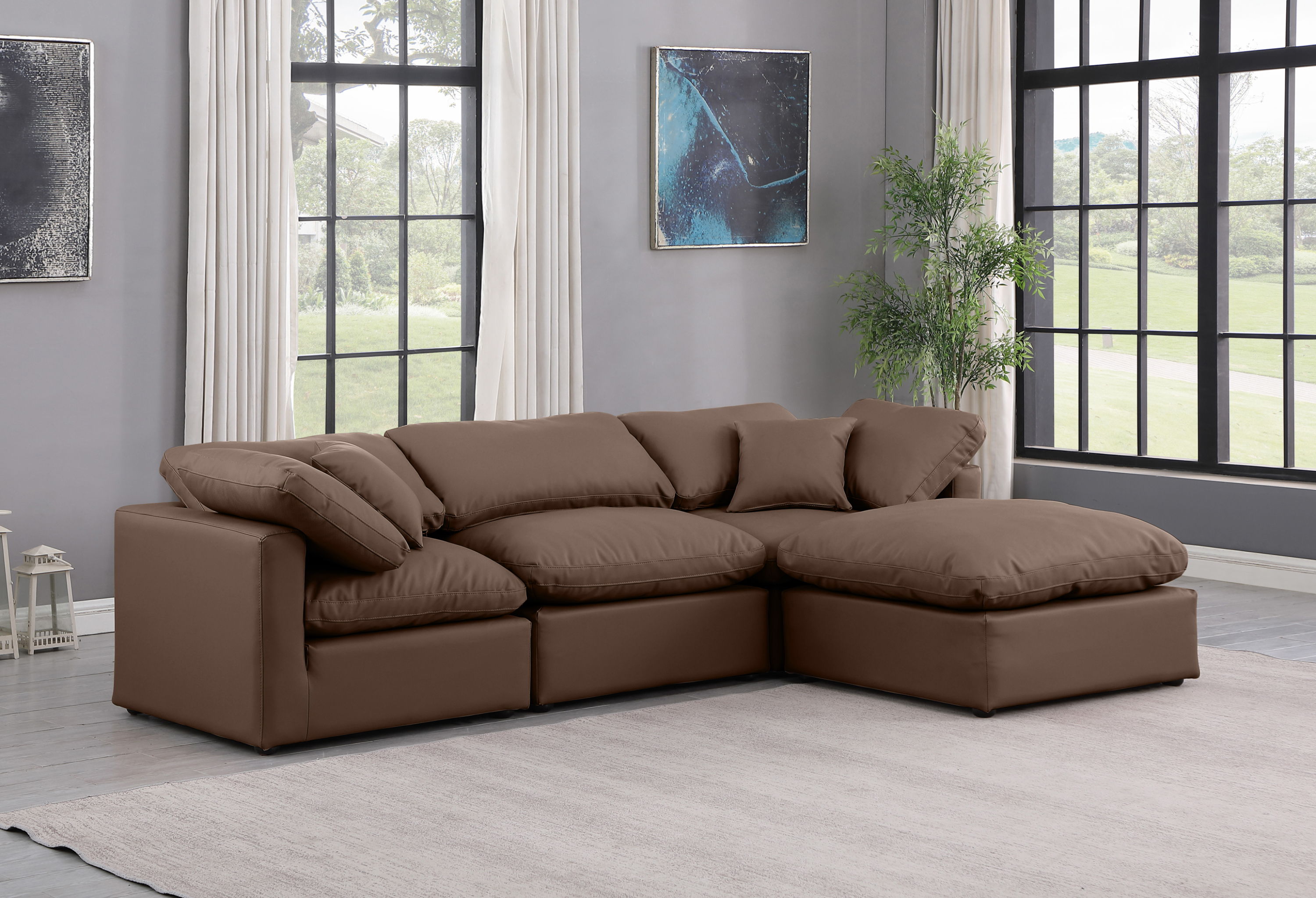 Indulge - Faux Leather 4 Piece Modular Sectional With Chaise - Brown